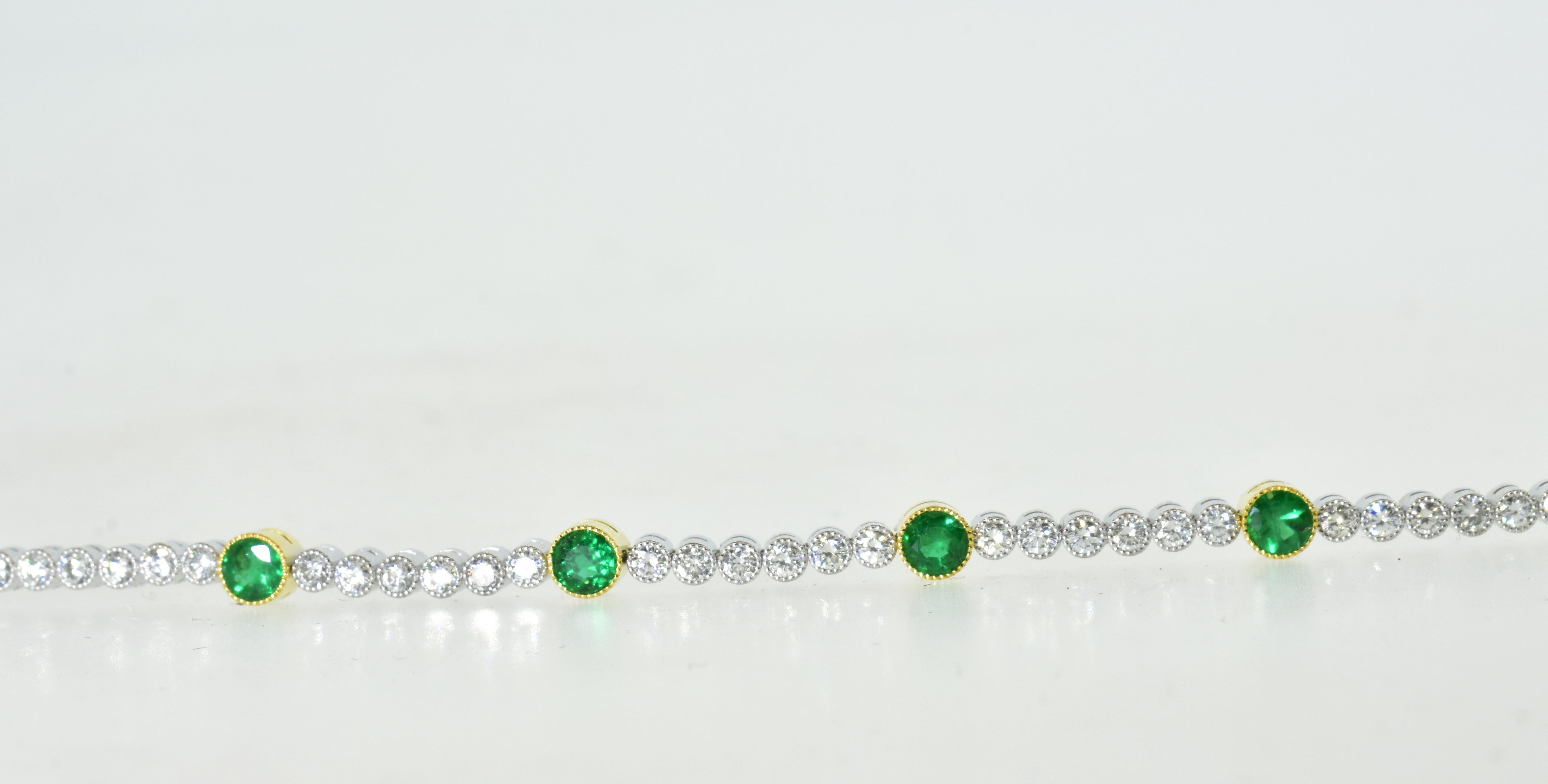 Brilliant Cut 18 Karat, Diamond and Emerald Bracelet by Lucie Campbell, London
