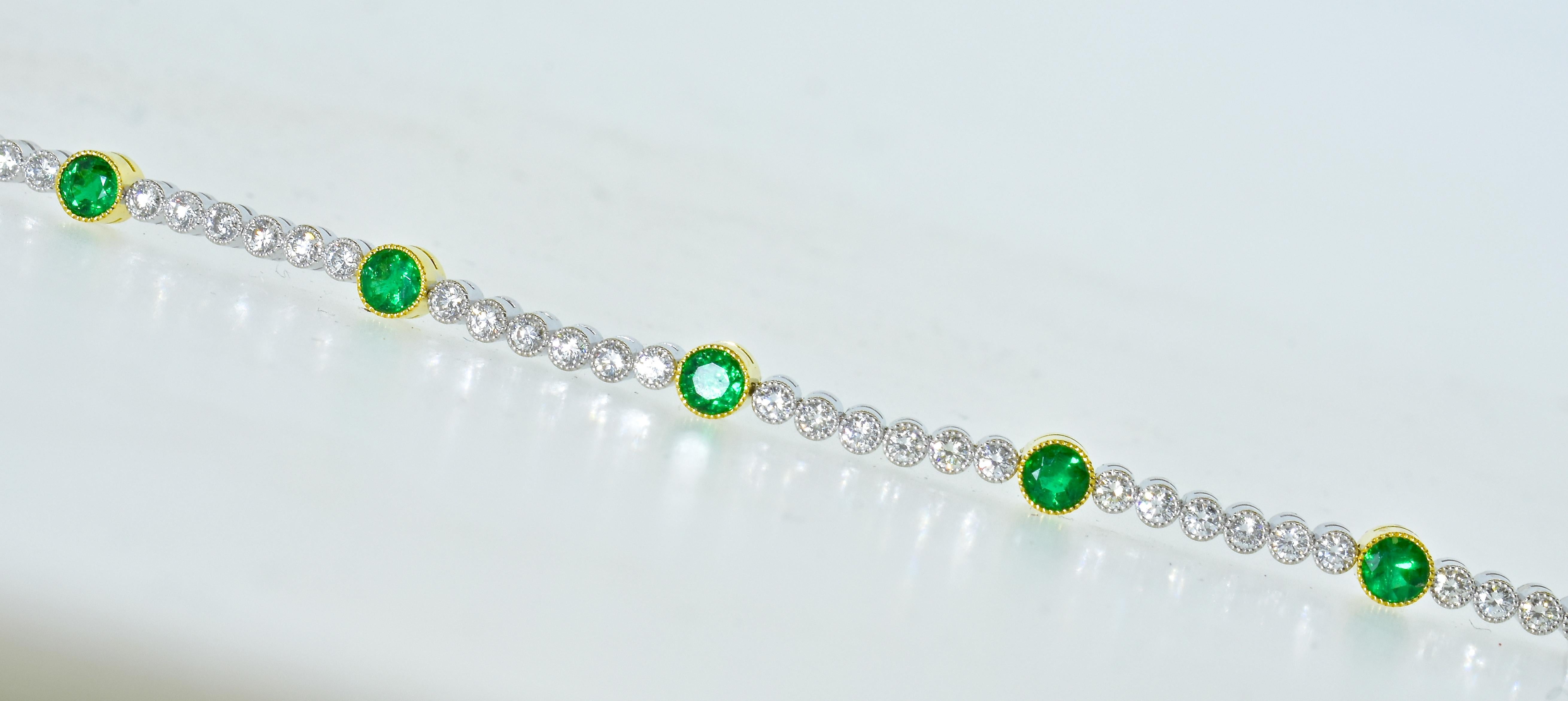18 Karat, Diamond and Emerald Bracelet by Lucie Campbell, London In Excellent Condition In Aspen, CO