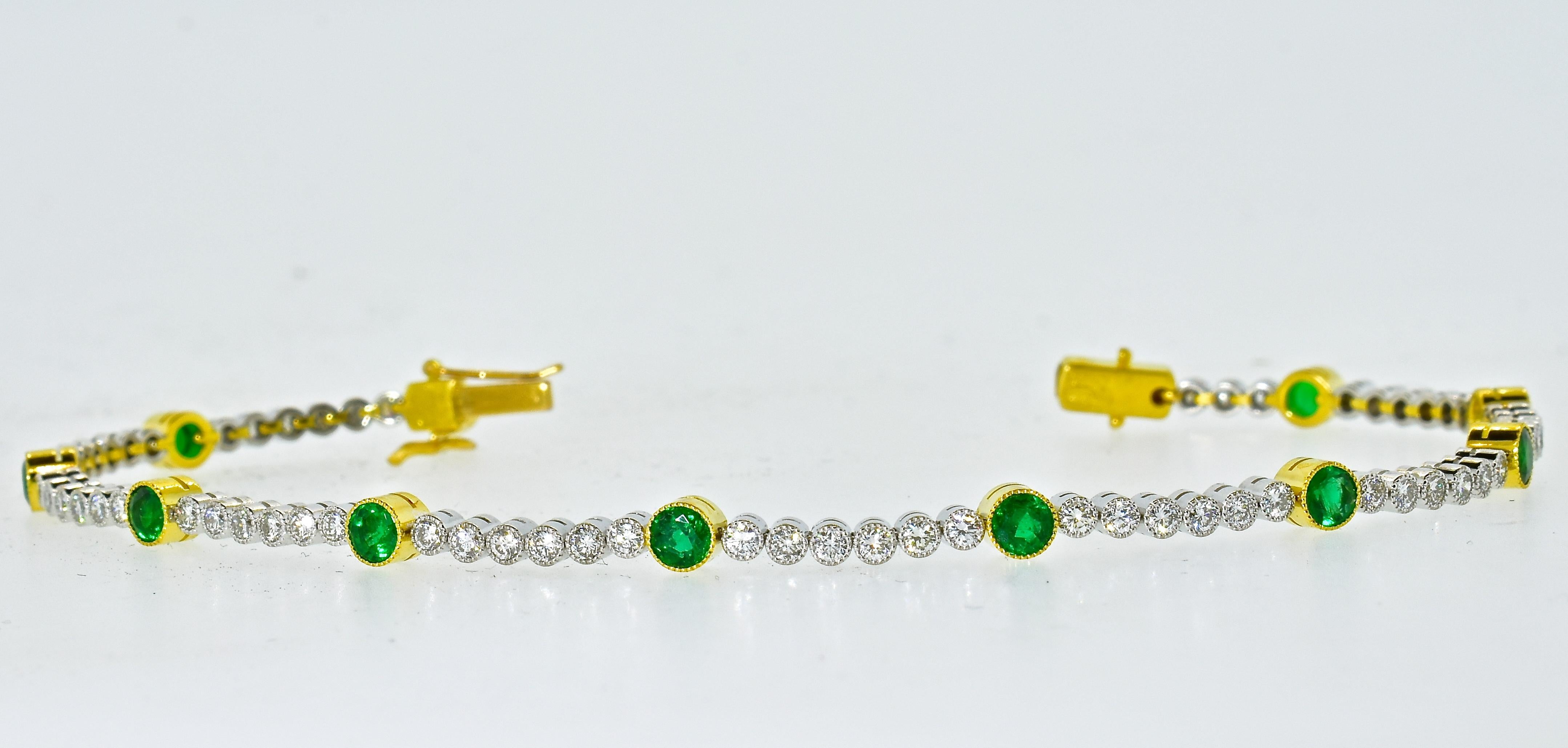 Women's or Men's 18 Karat, Diamond and Emerald Bracelet by Lucie Campbell, London
