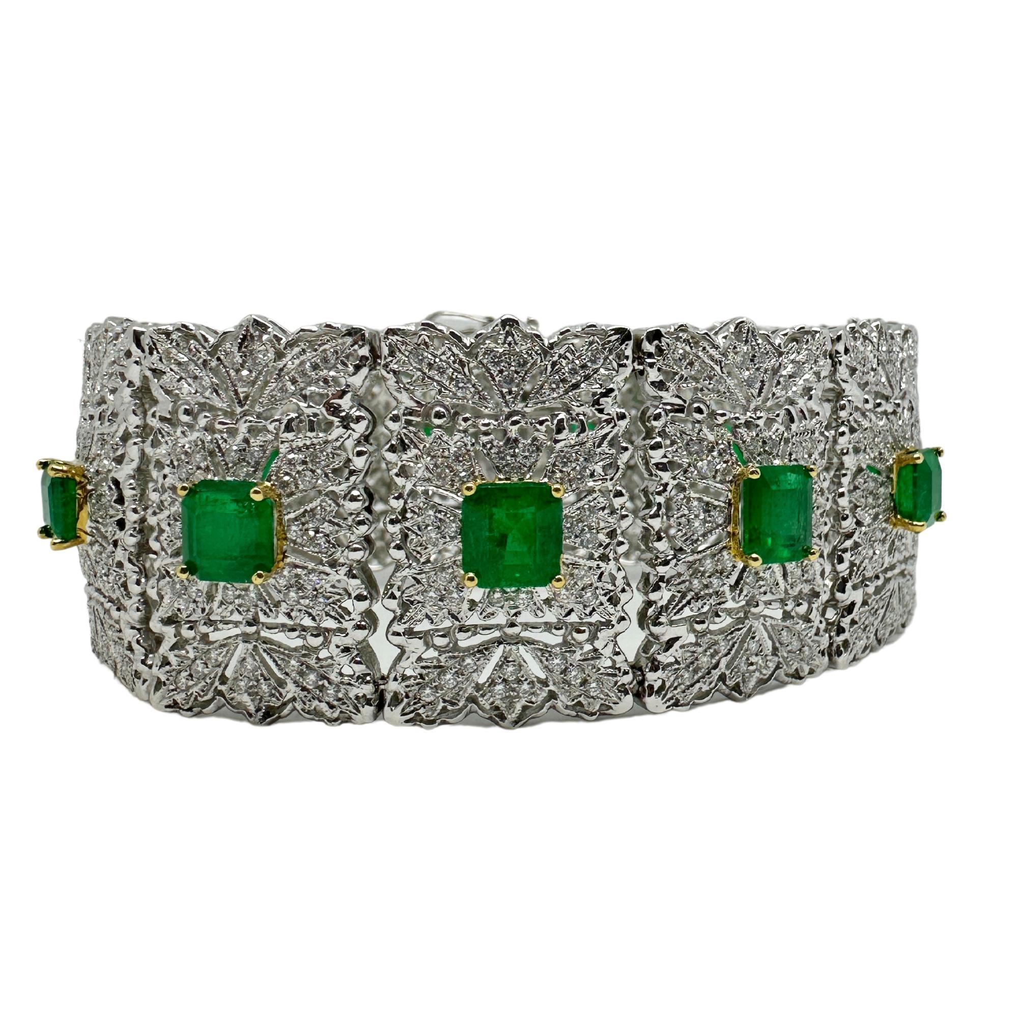 Moderne Bracelet en diamant et émeraude 18K en vente