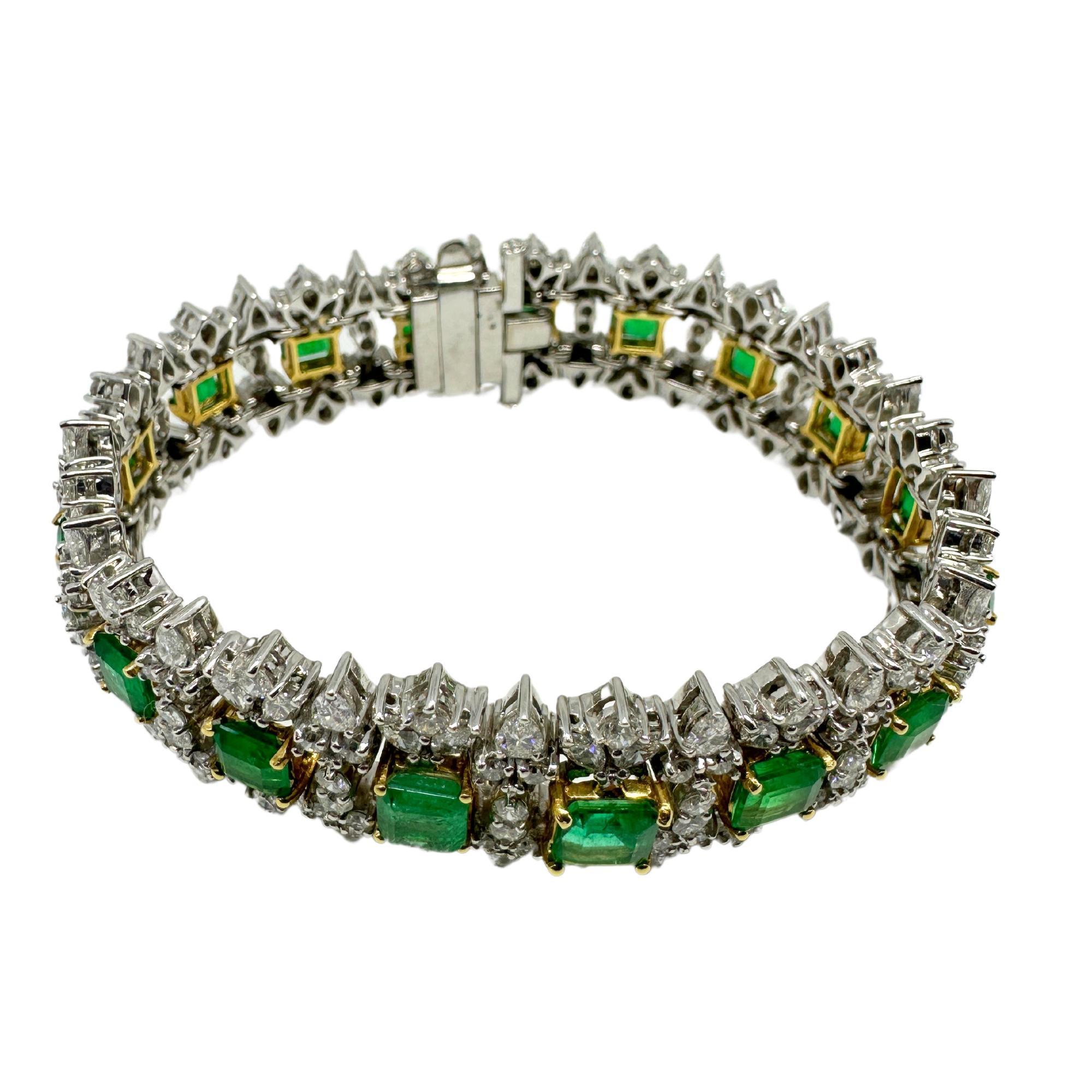 Taille mixte Bracelet en diamant et émeraude 18K en vente