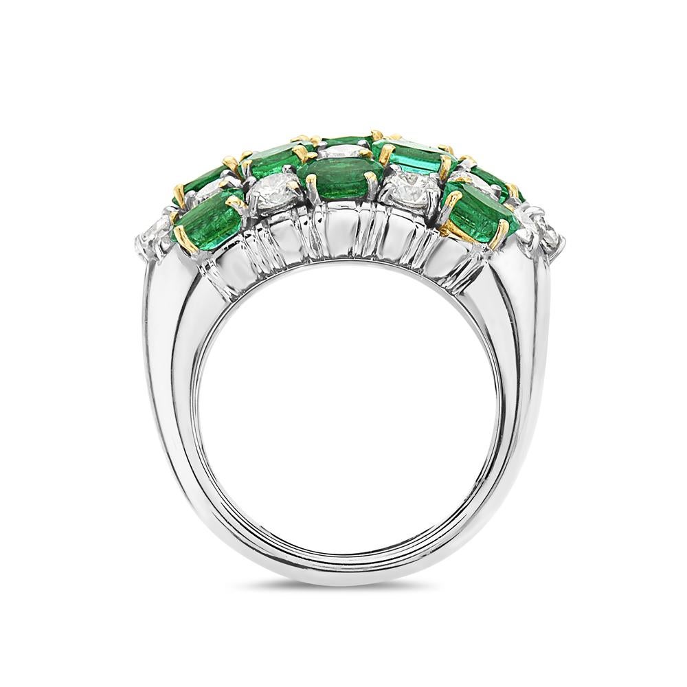 This cocktail ring features 3.61 carats of emeralds and 2.52 carats of round cut diamonds set in 18K white and yellow gold. 18 grams total weight. Made in Italy. Size 8. 

Viewings available in our NYC showroom by appointment.
