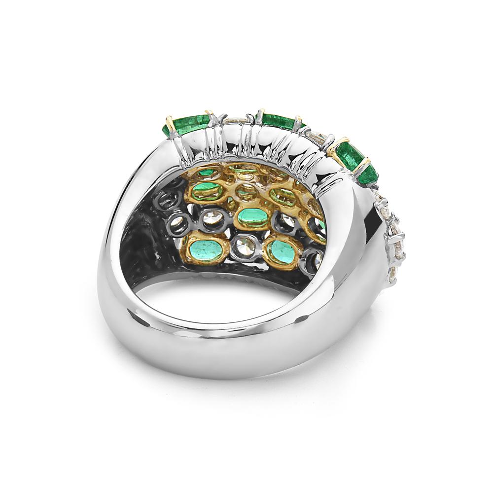 Contemporary 18 Karat Diamond and Emerald Cocktail Ring