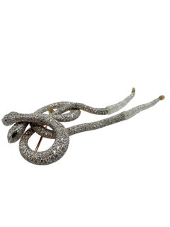 18K Diamond and Emerald Double Snake Brooch with Yellow Diamond Briolettes