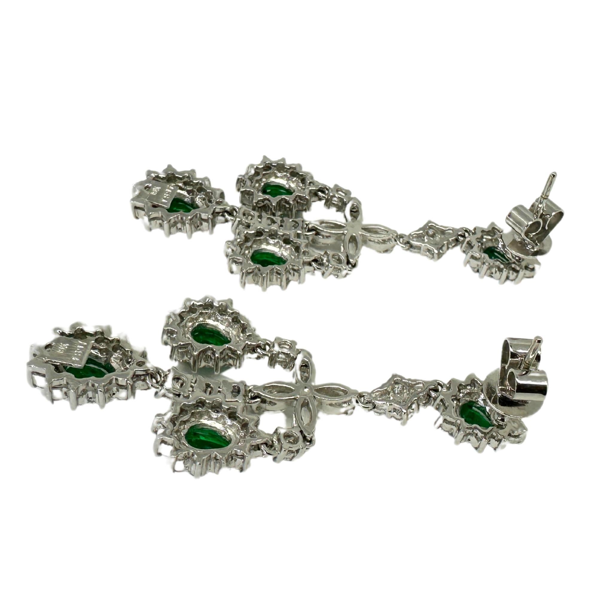 Pear Cut 18k Diamond and Emerald Earrings For Sale