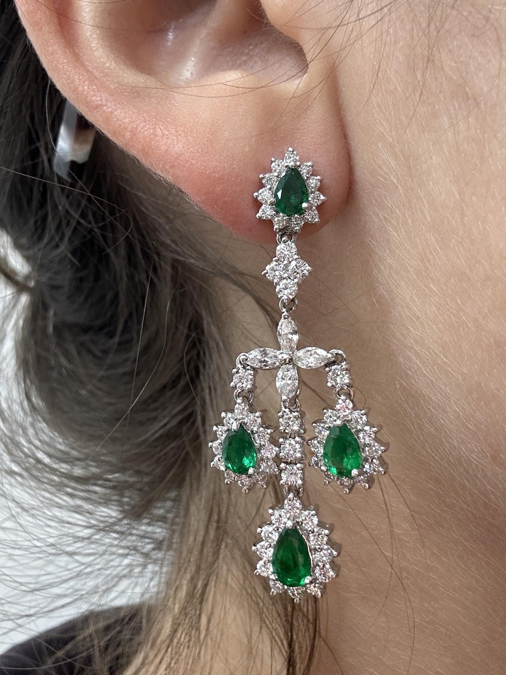 Women's 18k Diamond and Emerald Earrings For Sale