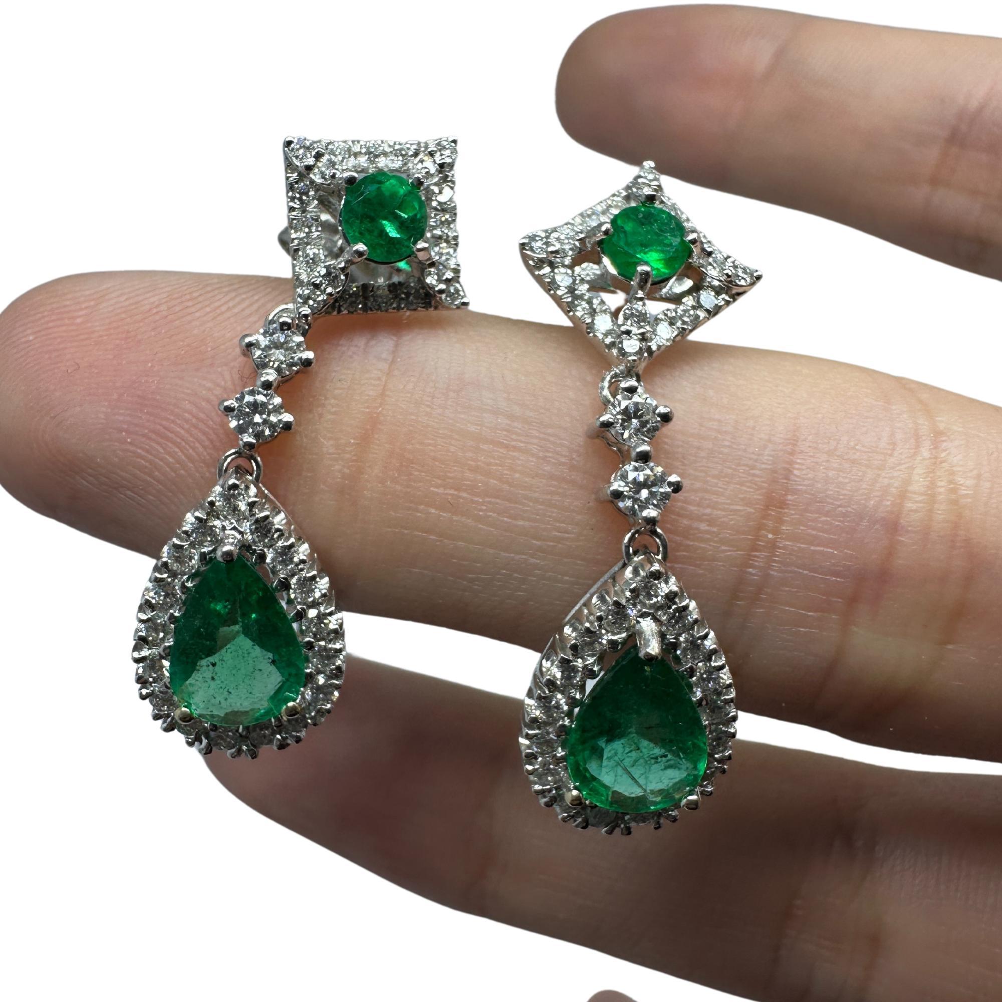 Women's 18K Diamond and Emerald Earrings For Sale