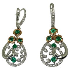 18k Diamond and Emerald Earrings