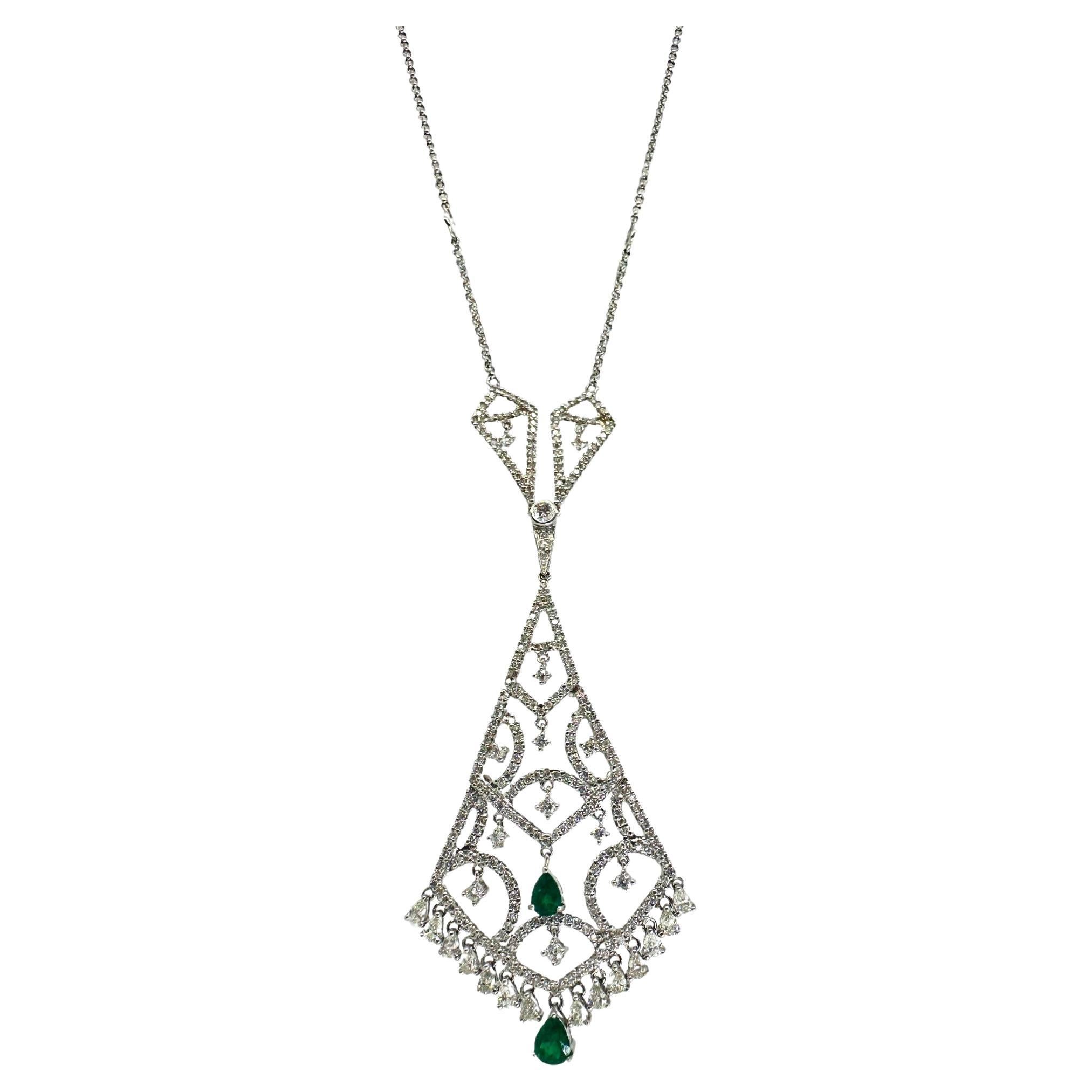 18K Diamond and Emerald Necklace
