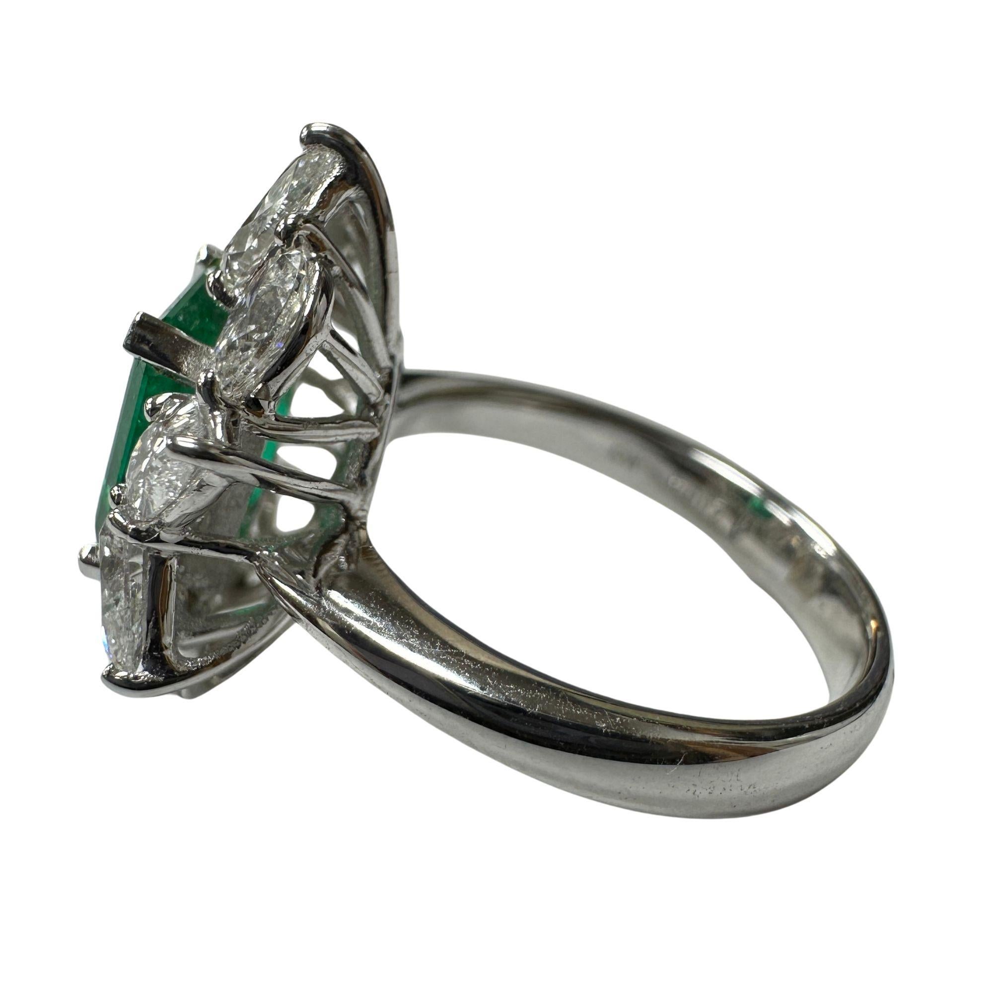 Emerald Cut 18k Diamond and Emerald Ring  For Sale