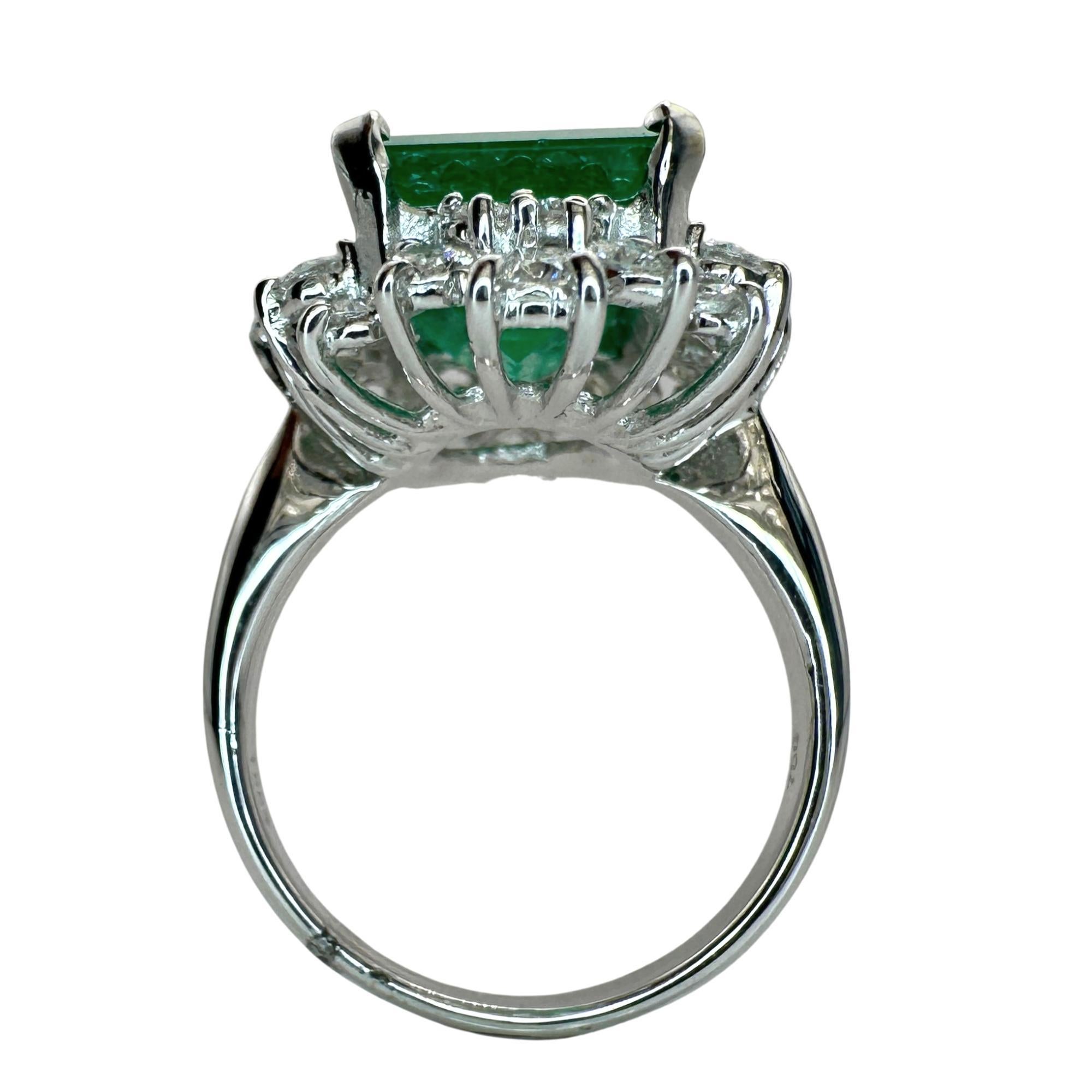 Emerald Cut 18k Diamond and Emerald Ring For Sale
