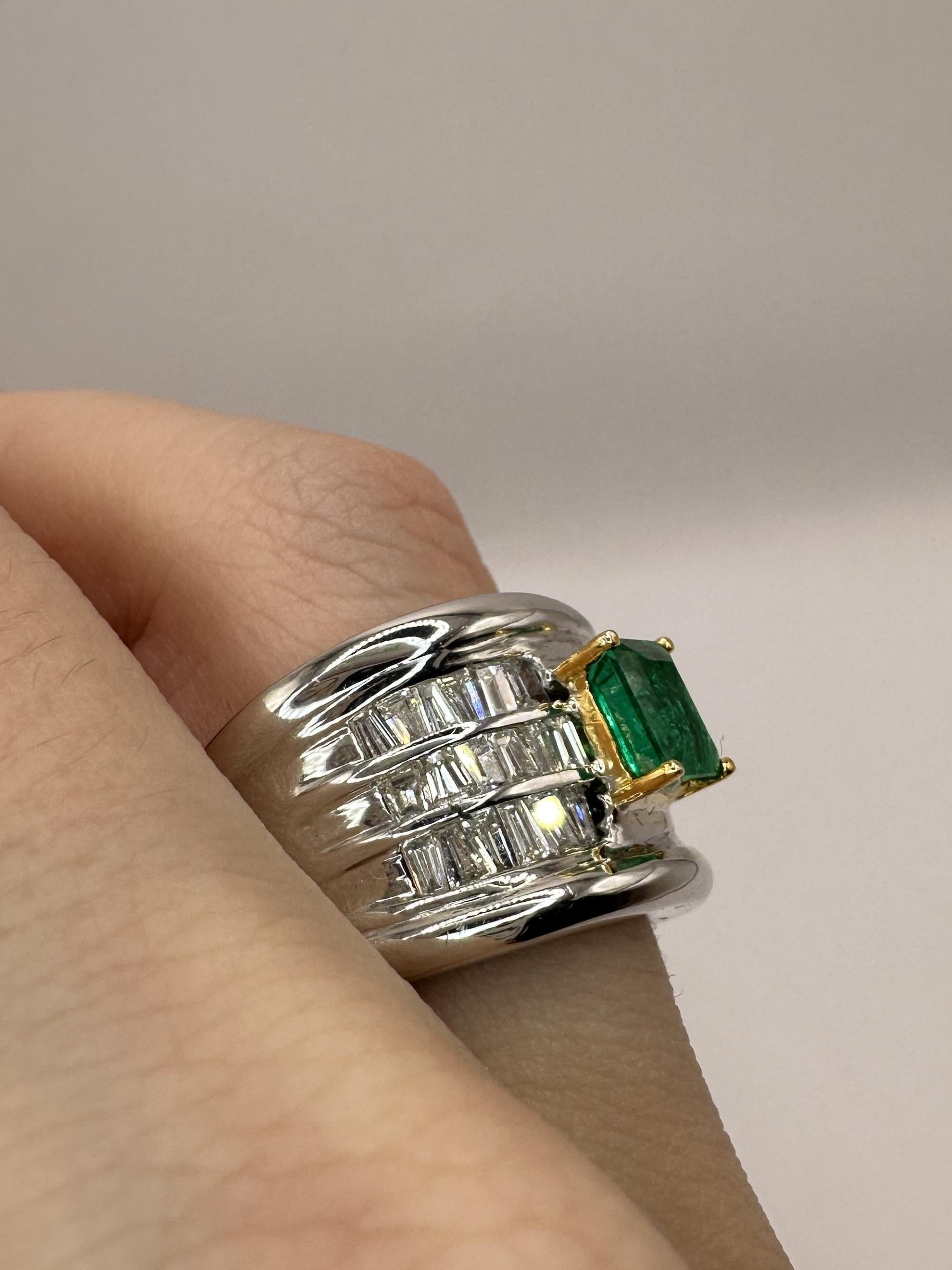 18k Diamond and Emerald Wide Band Ring For Sale 5