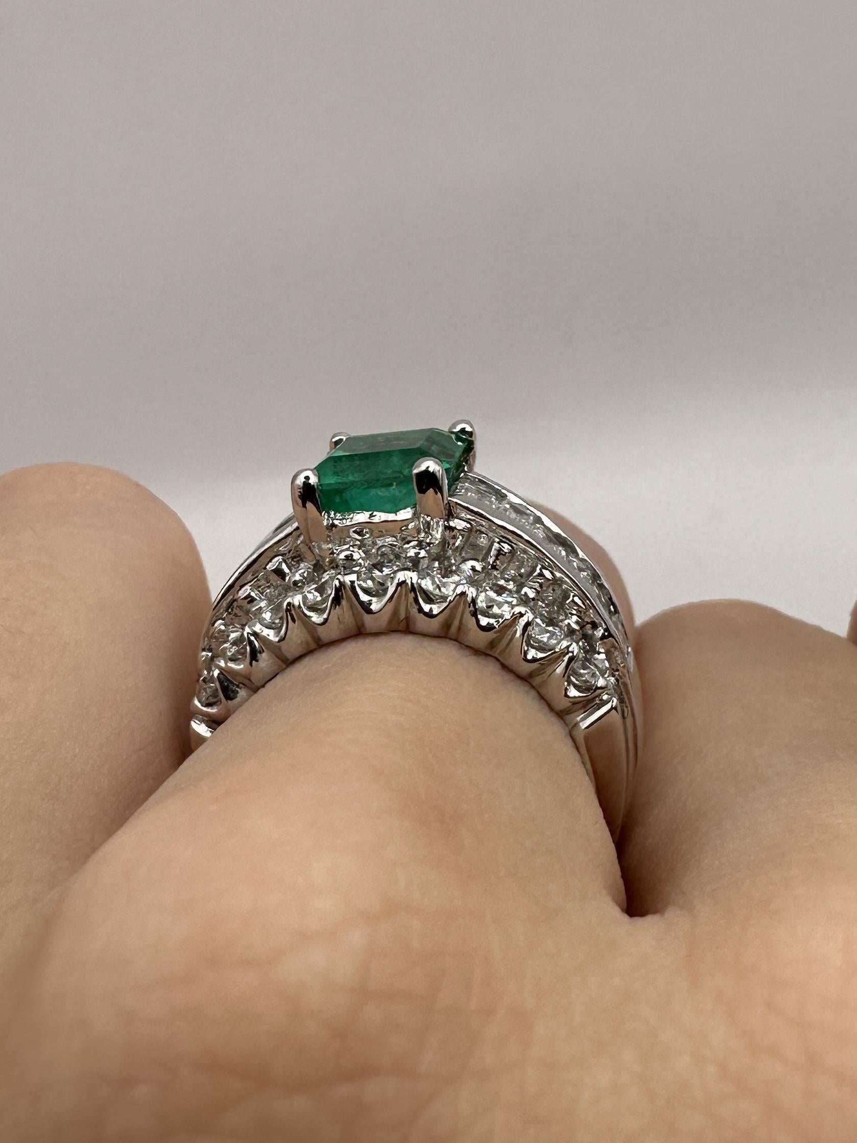 18k Diamond and Emerald Wide Band Ring For Sale 5