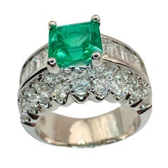 18k Diamond and Emerald Wide Band Ring