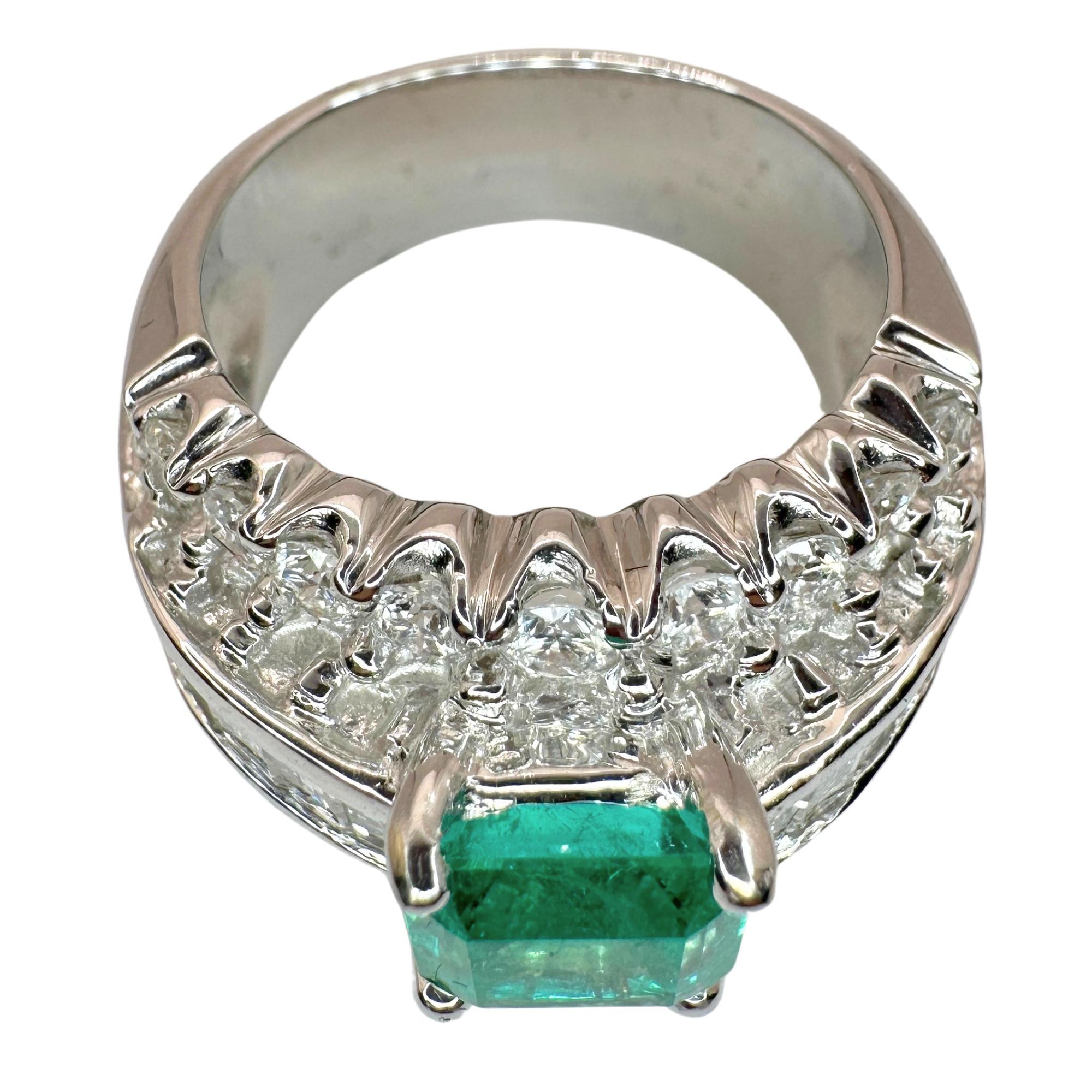 18k Diamond and Emerald Wide Band Ring For Sale 1
