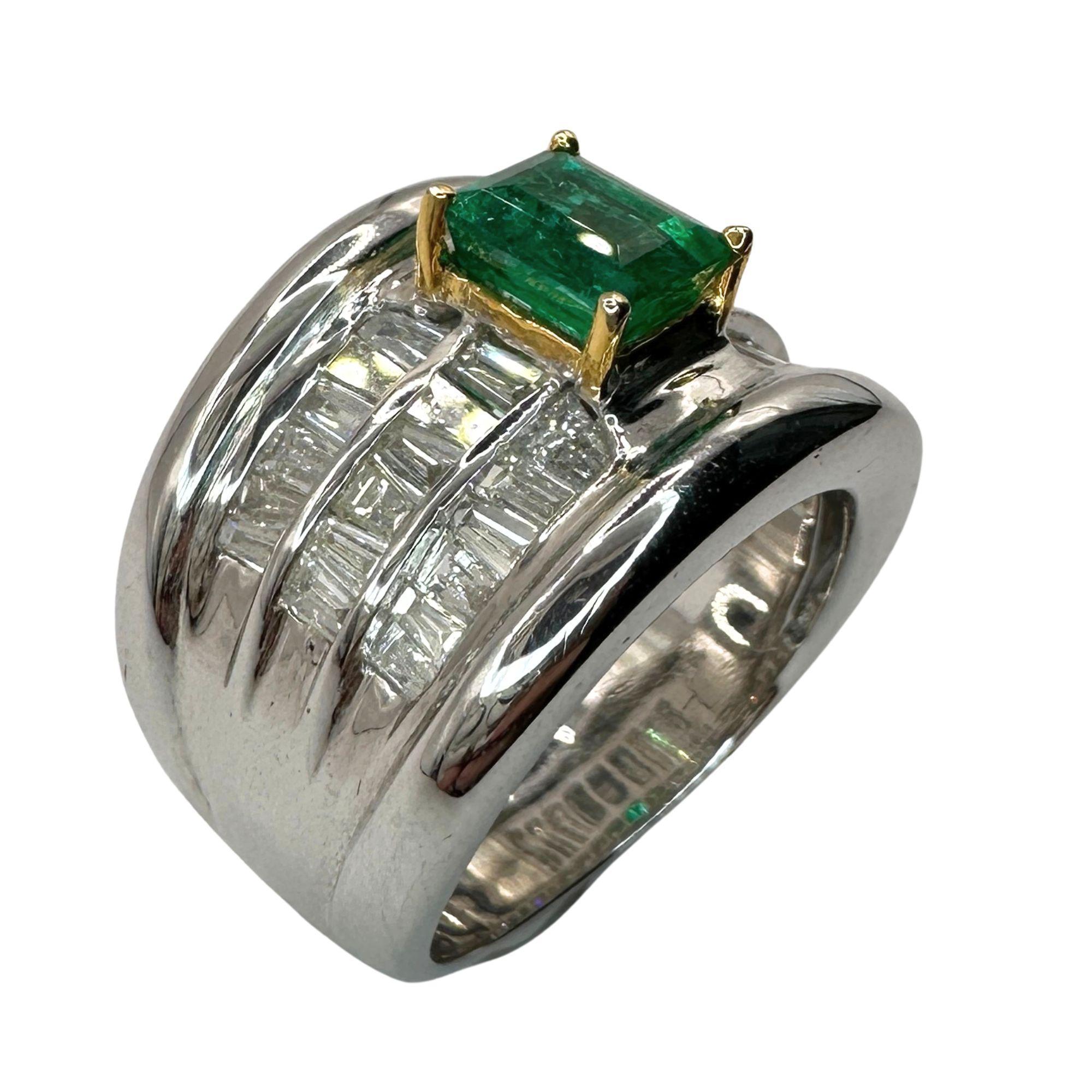 18k Diamond and Emerald Wide Band Ring For Sale 2
