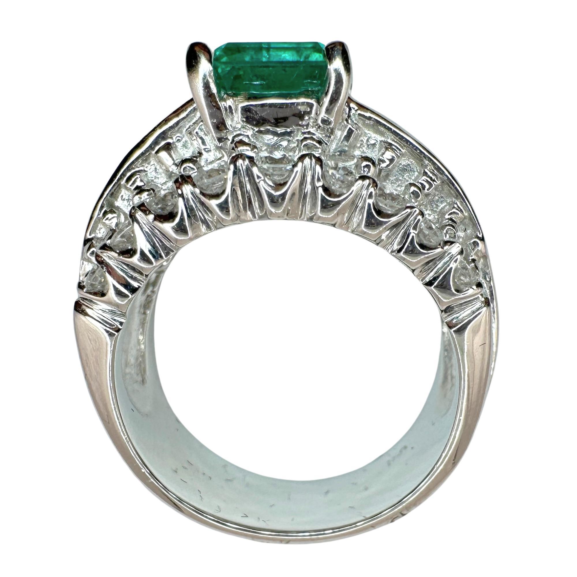 18k Diamond and Emerald Wide Band Ring For Sale 2