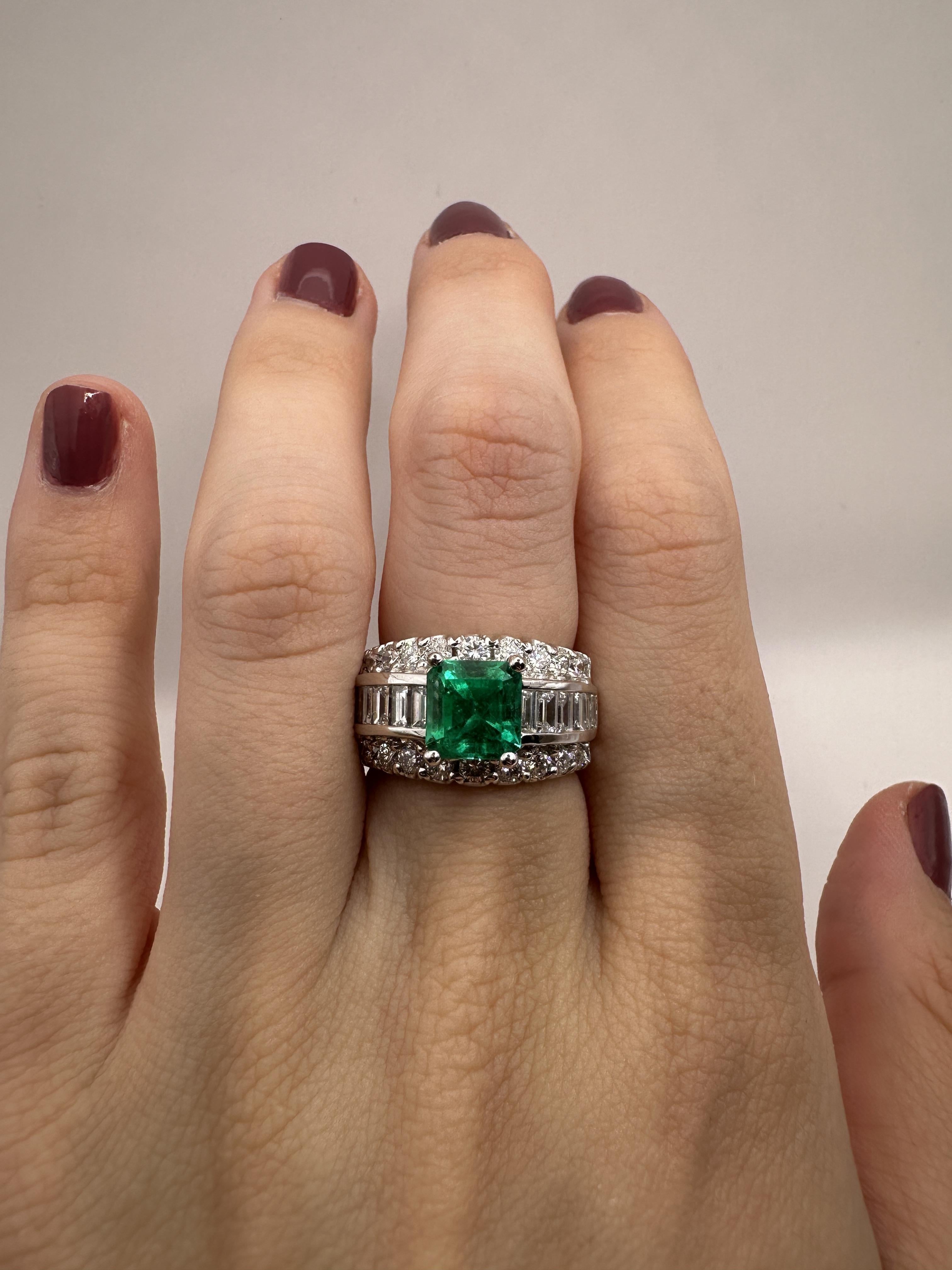 18k Diamond and Emerald Wide Band Ring For Sale 3
