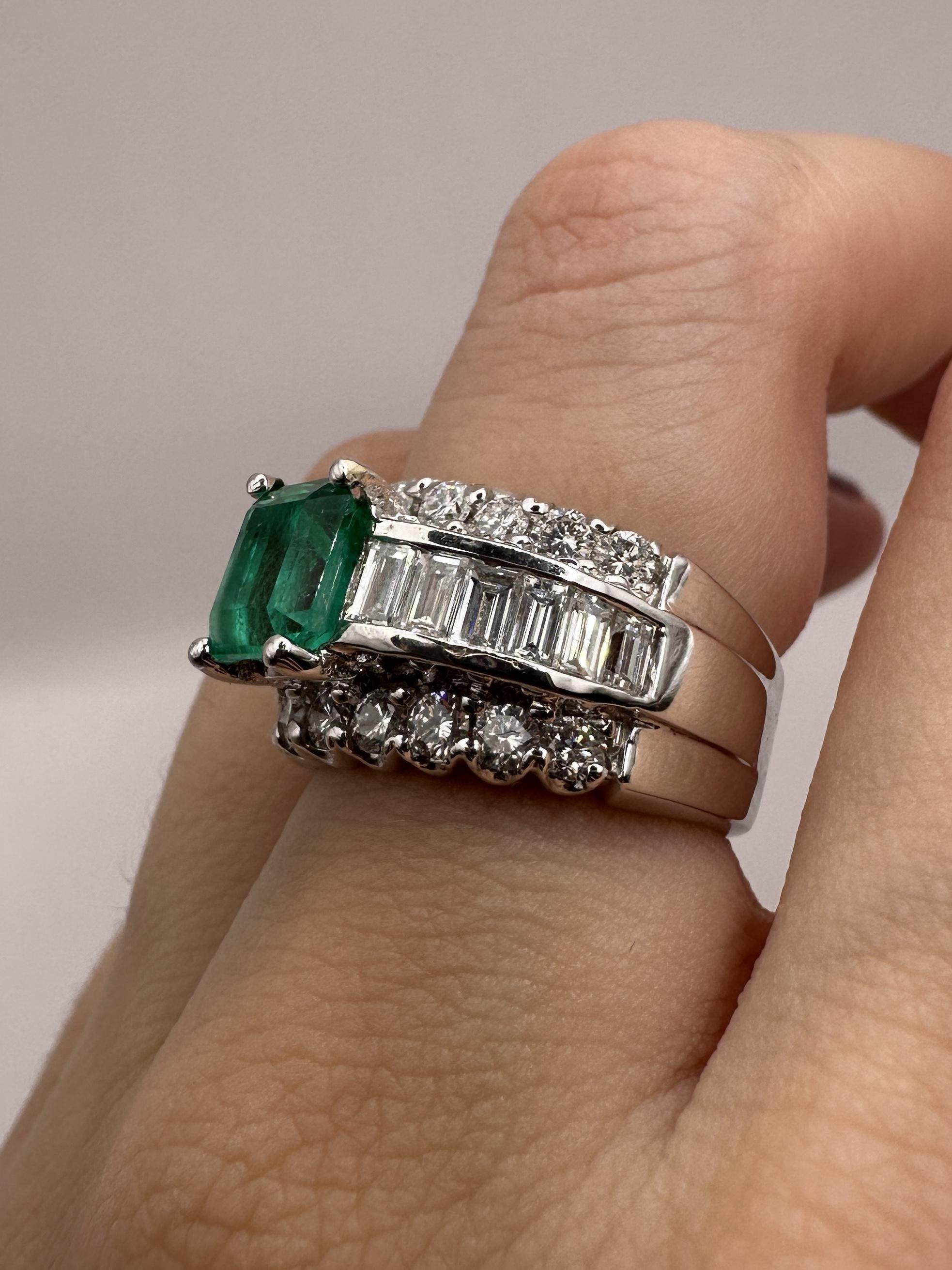 18k Diamond and Emerald Wide Band Ring For Sale 4