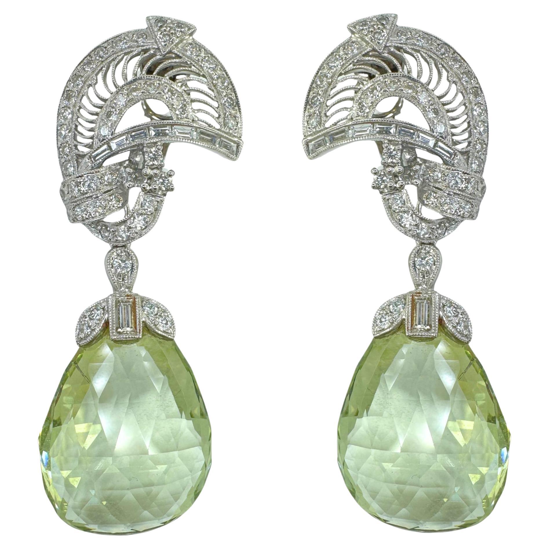 18k Diamond and Green Aqua/Beryl Day and Night Earrings