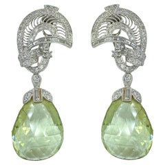 Vintage 18k Diamond and Green Aqua/Beryl Day and Night Earrings