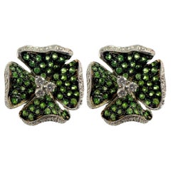 18K Diamant und grüner Granat Blumenohrringe