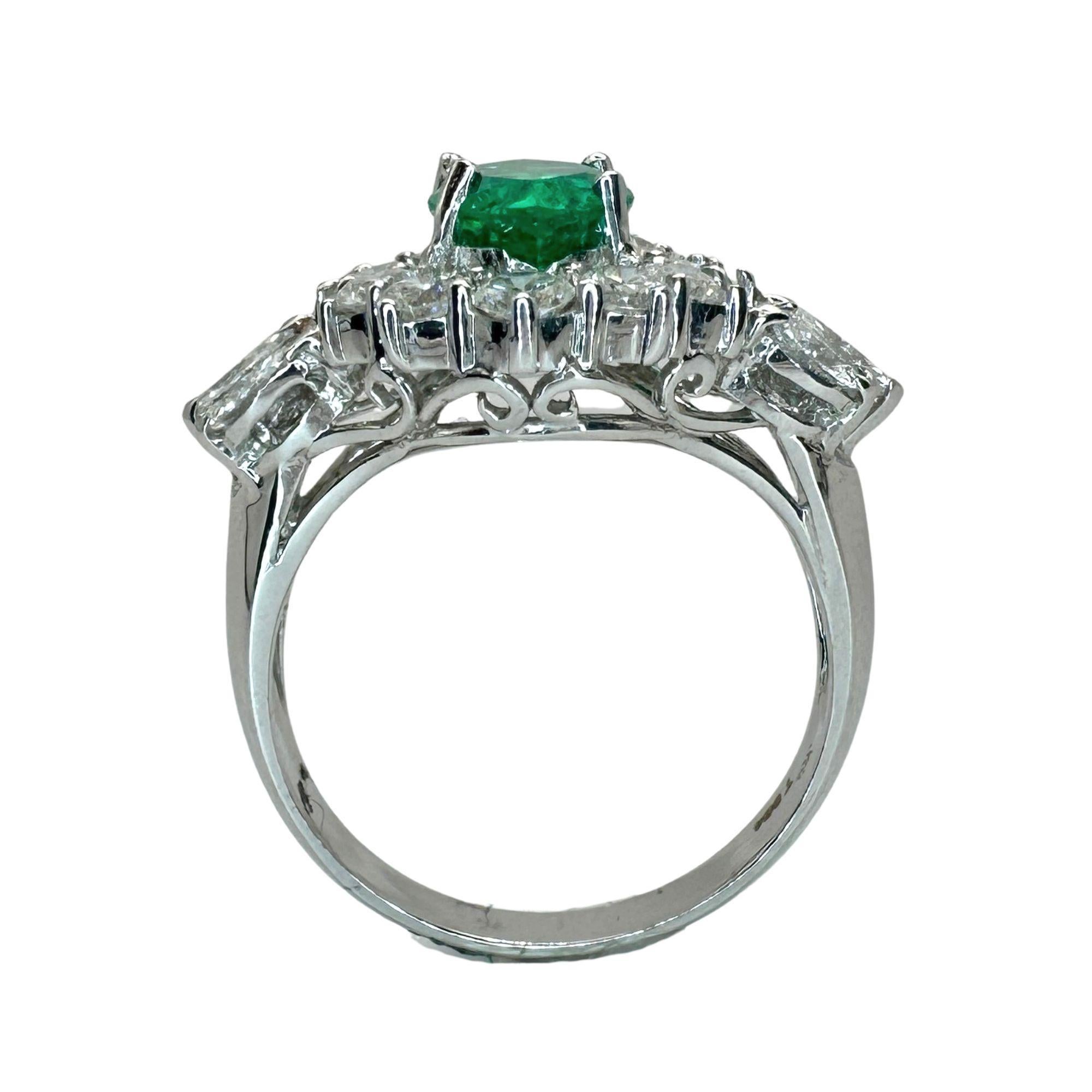 18k Diamond and Marquise Cut Emerald Ring For Sale 1