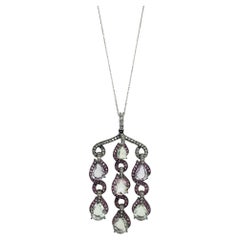 18k Diamond and Multi Color Sapphire Pendant Necklace with 14k Chain