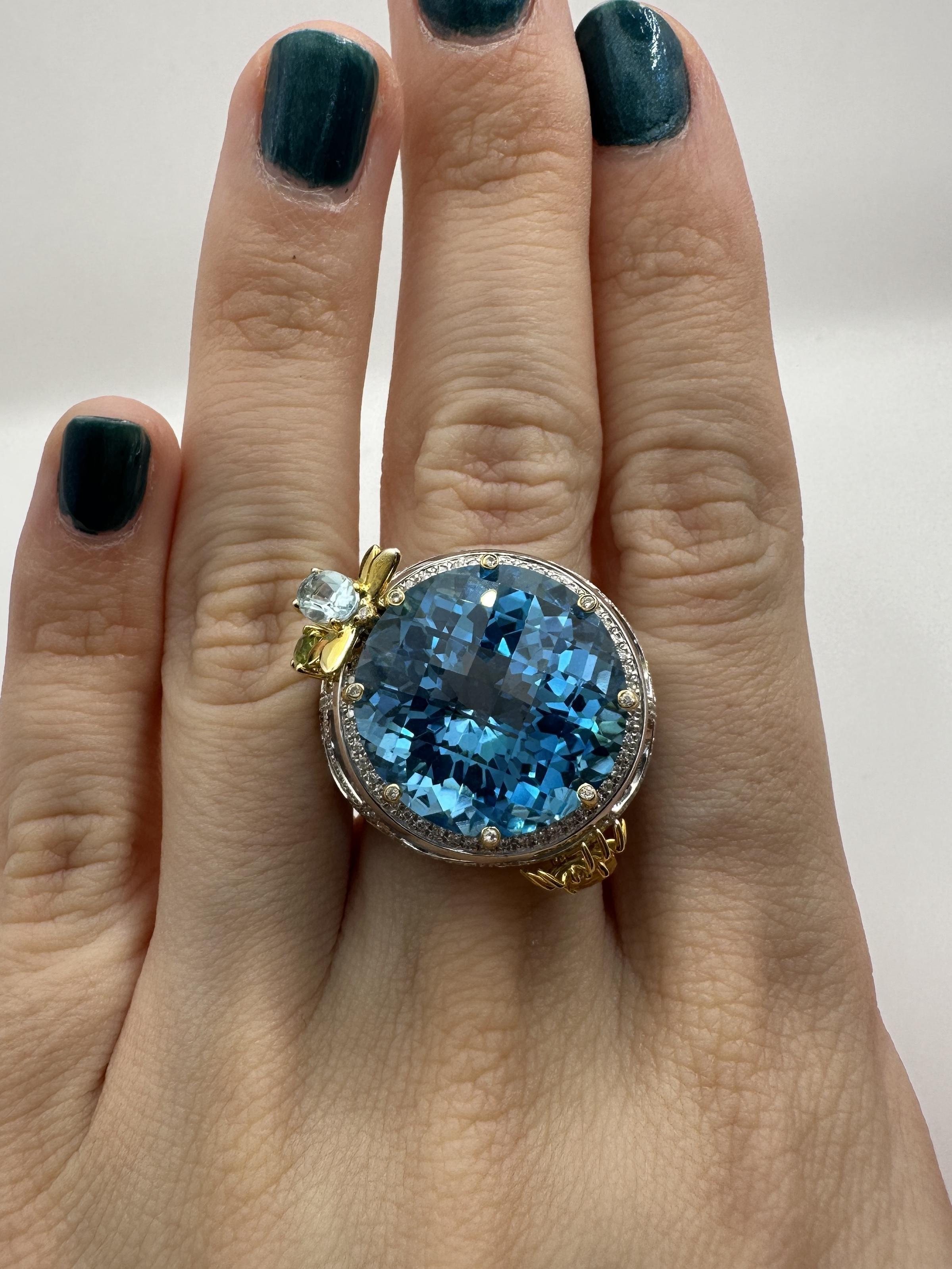 Anello da cocktail con diamanti e pietre colorate in 18 carati in vendita 5