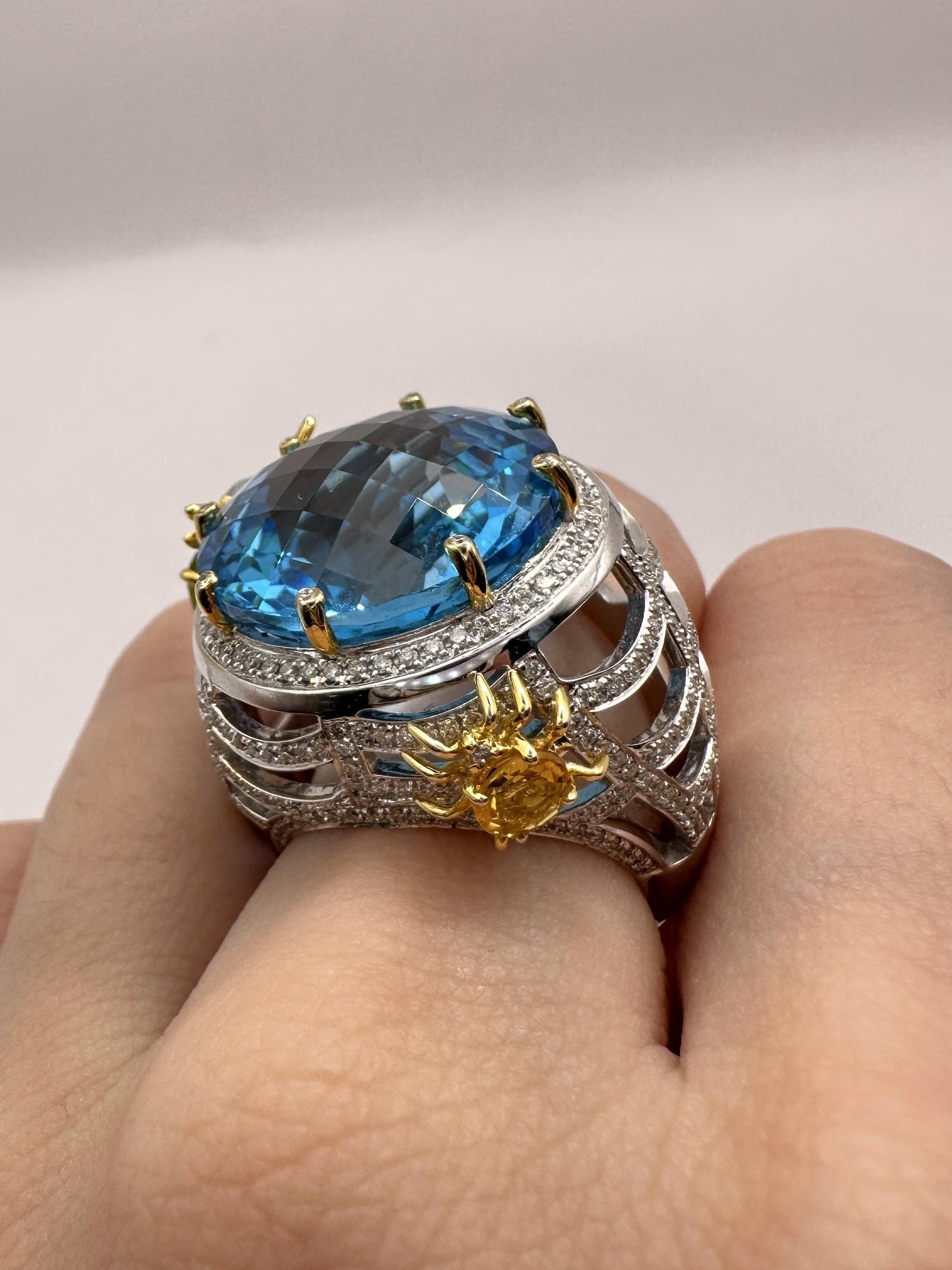 18k Diamond and Multi Colored Stone Cocktail Ring For Sale 6