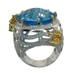 18k Diamond and Multi Colored Stone Cocktail Ring