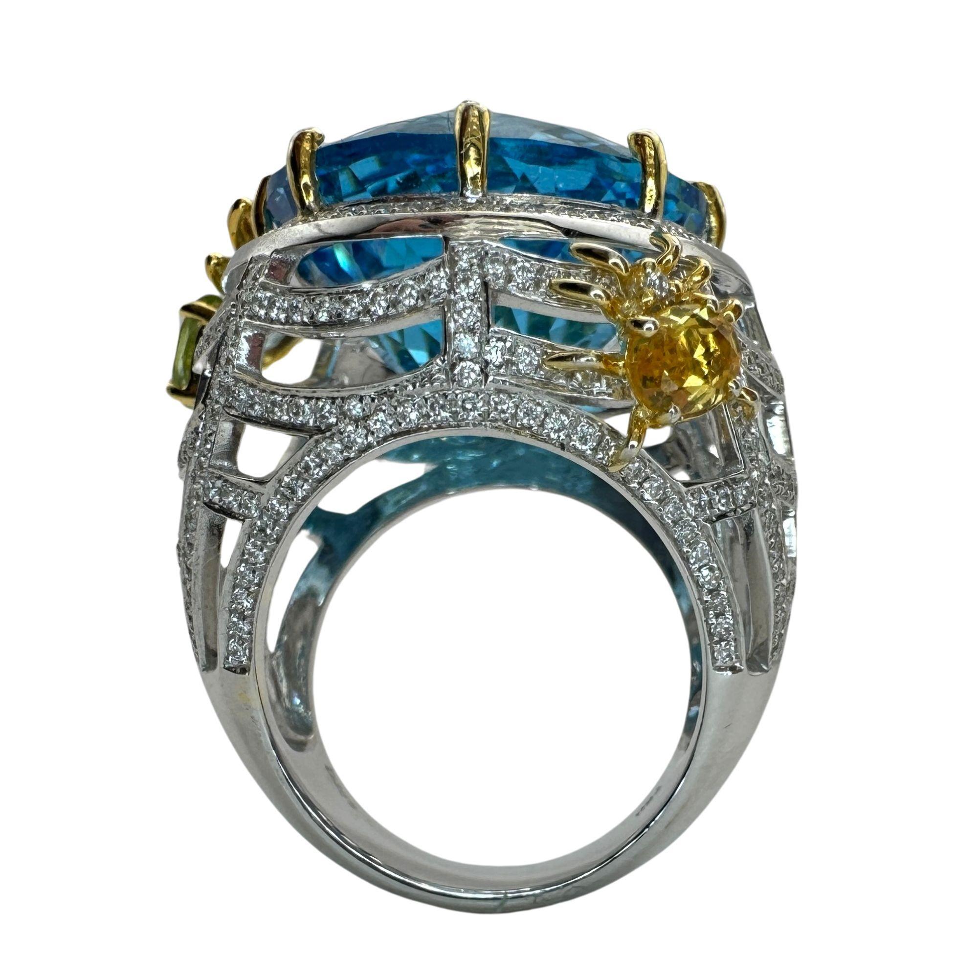 Round Cut 18k Diamond and Multi Colored Stone Cocktail Ring For Sale