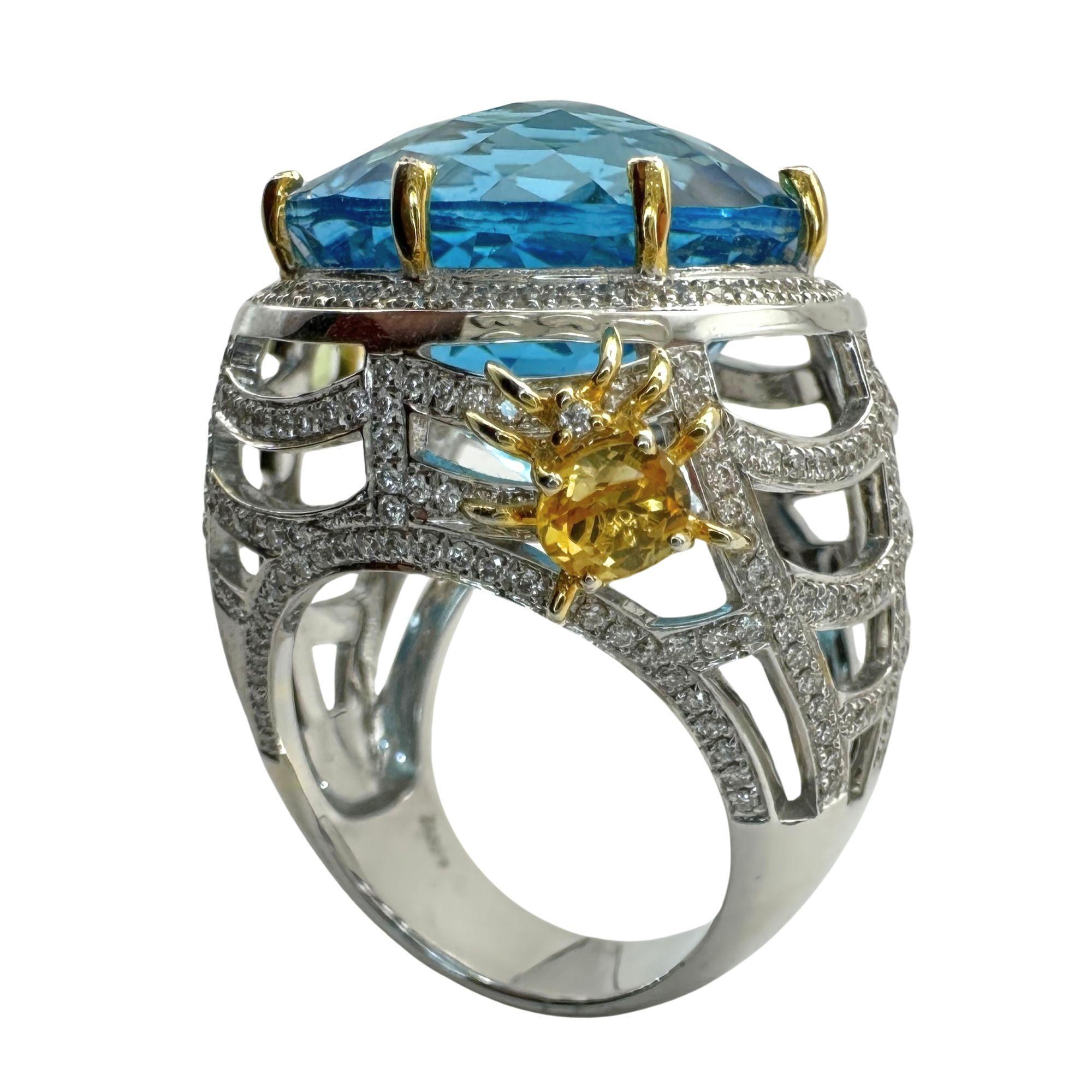 18k Diamond and Multi Colored Stone Cocktail Ring For Sale 1