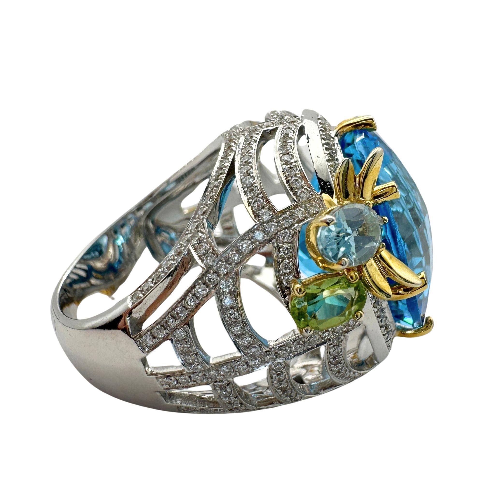18k Diamond and Multi Colored Stone Cocktail Ring For Sale 2