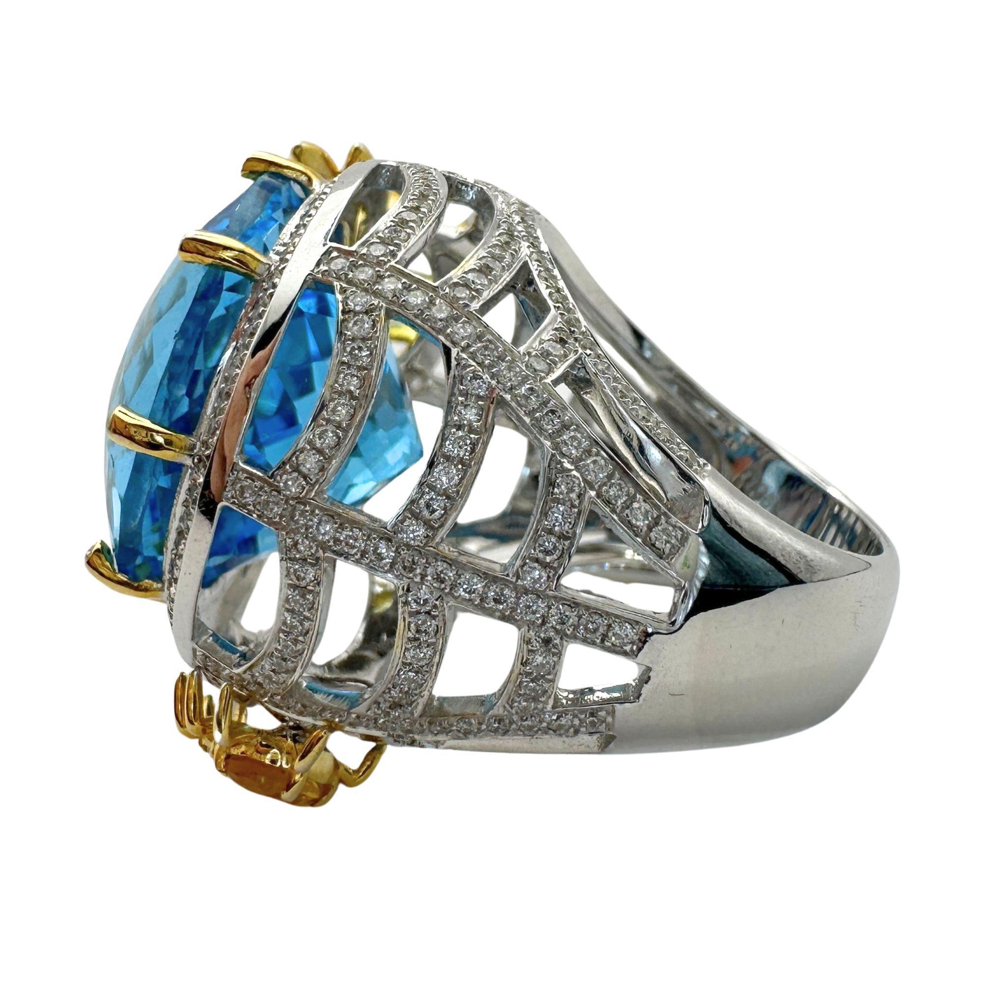 18k Diamond and Multi Colored Stone Cocktail Ring For Sale 3