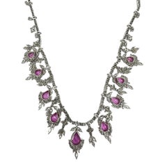 18k Diamond and Pear Shaped Pink Sapphire Necklace