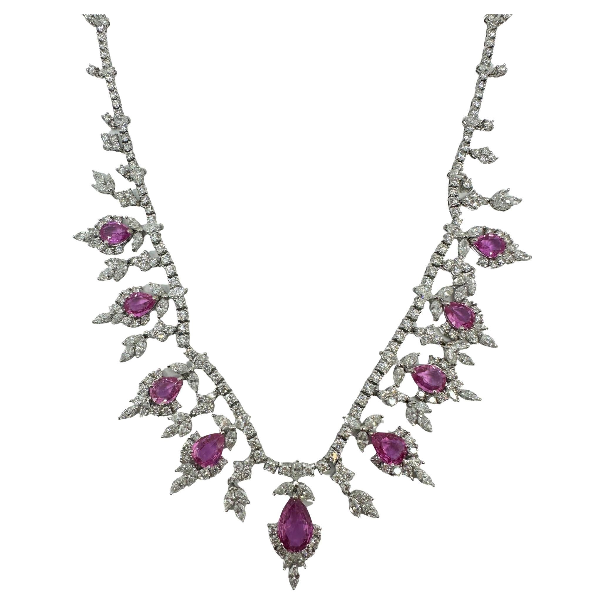 18k Diamond and Pear Shaped Pink Sapphire Necklace