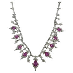18k Diamond and Pear Shaped Pink Sapphire Necklace
