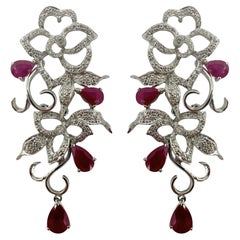 18k Diamond and Pear Shaped Ruby Earrings