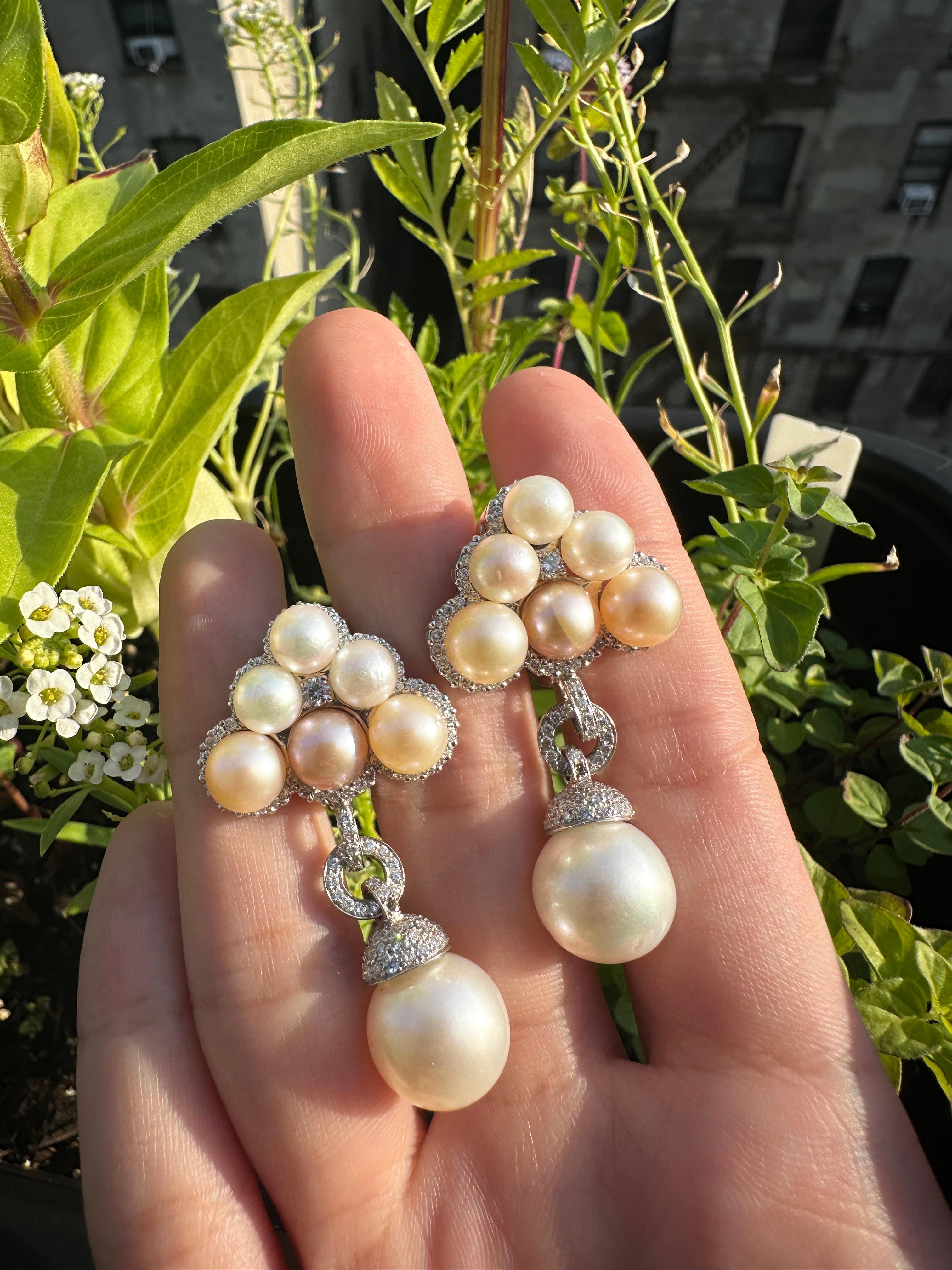18K Diamond and Pearl Earrings For Sale 5