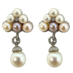 Boucles d'oreilles en diamant et perles 18K