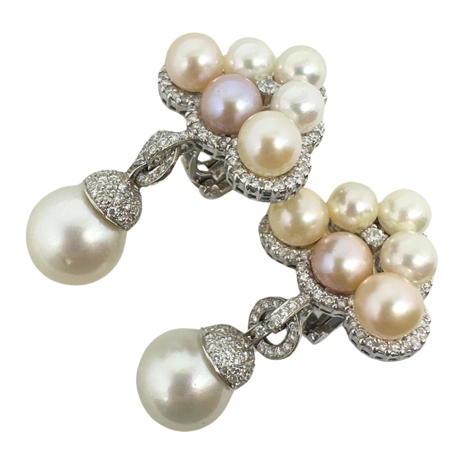 Modern 18K Diamond and Pearl Earrings For Sale