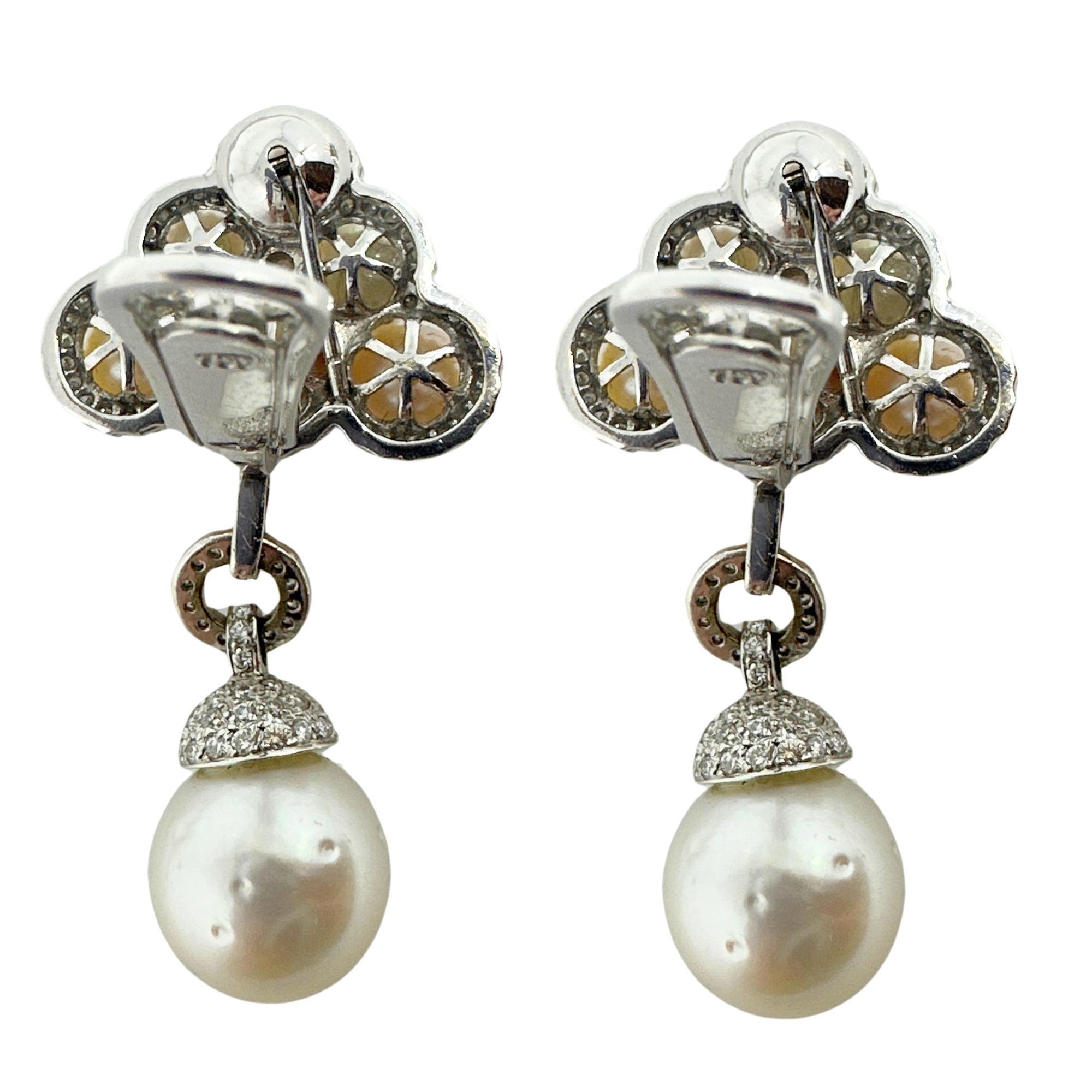 18K Diamond and Pearl Earrings For Sale 1