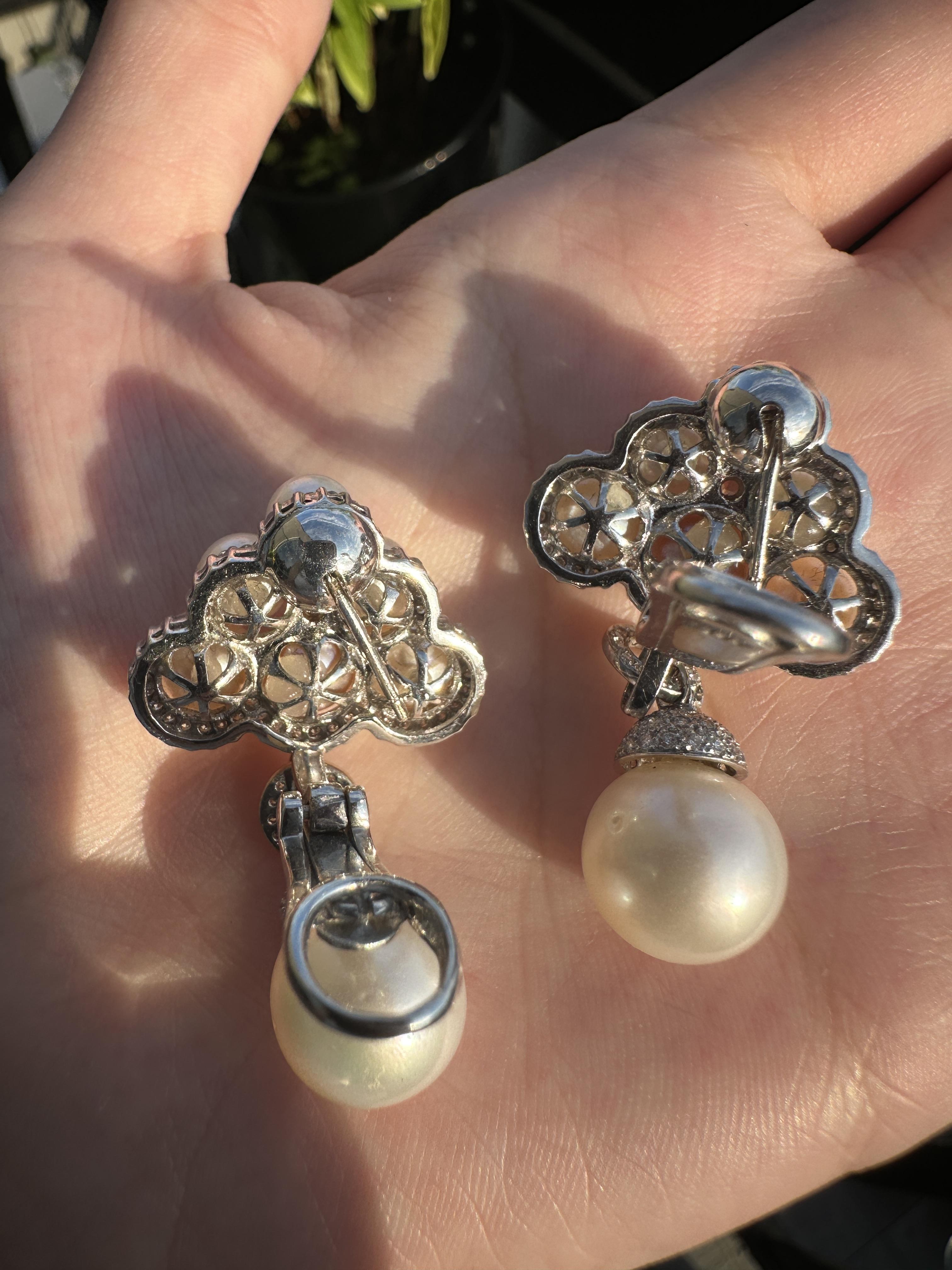 18K Diamond and Pearl Earrings For Sale 3