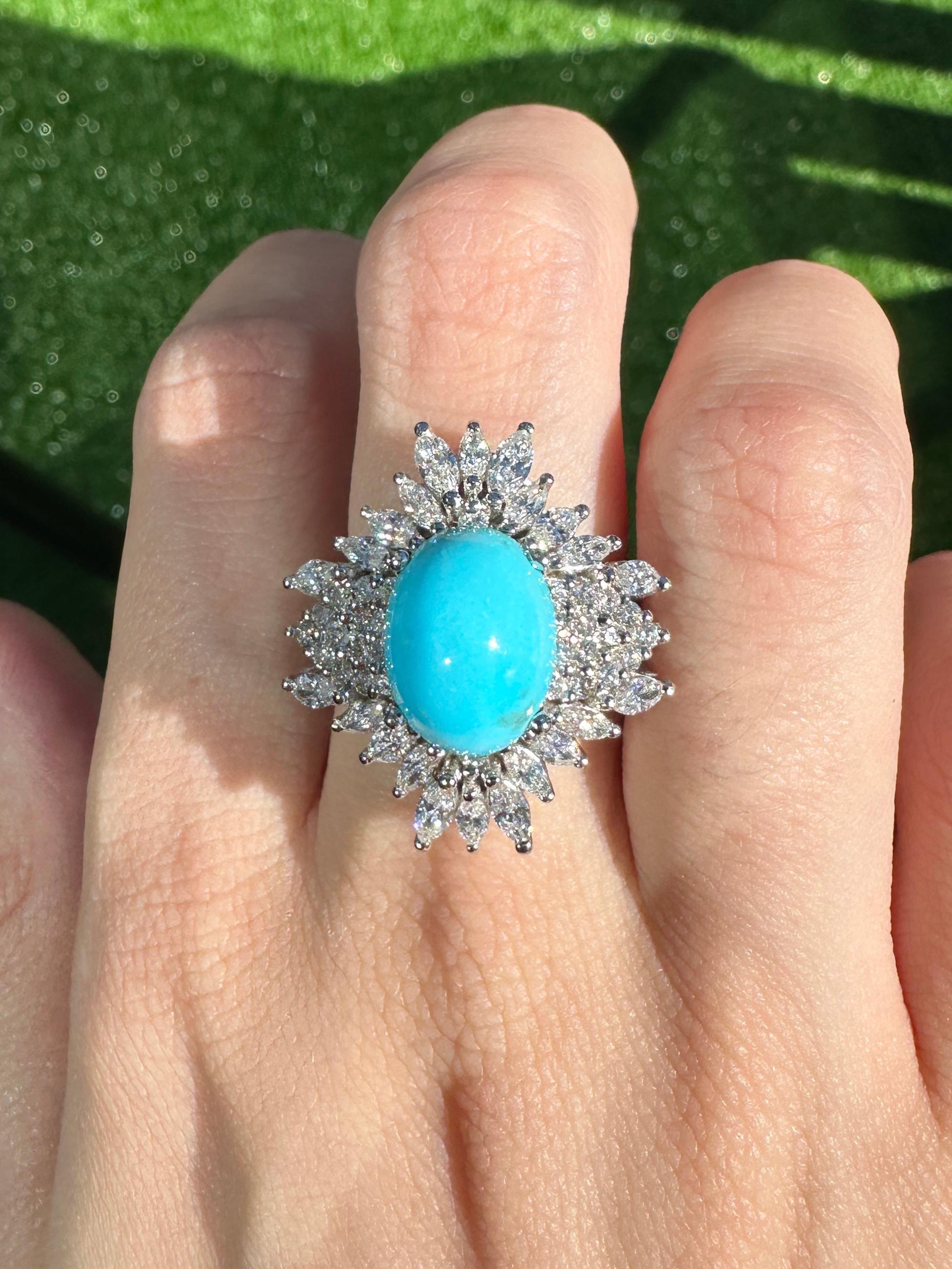 18k Diamond and Persian Turquoise Ring For Sale 5