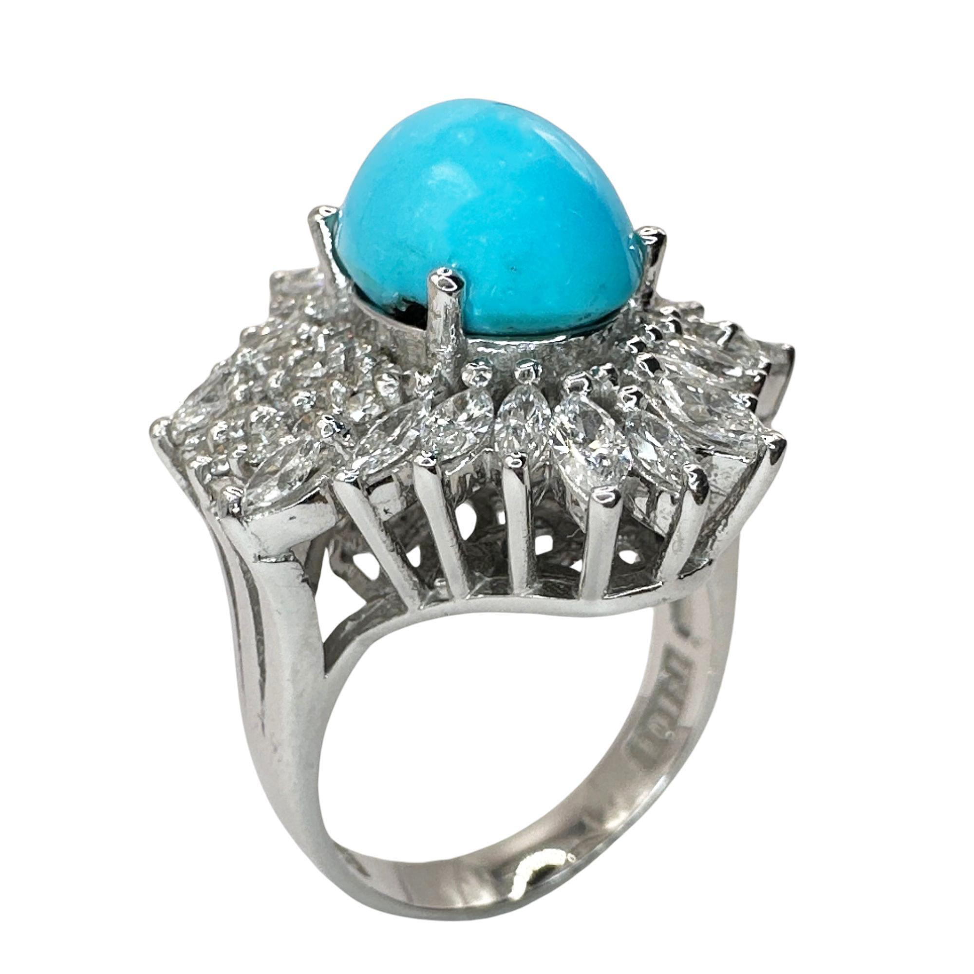 Oval Cut 18k Diamond and Persian Turquoise Ring For Sale