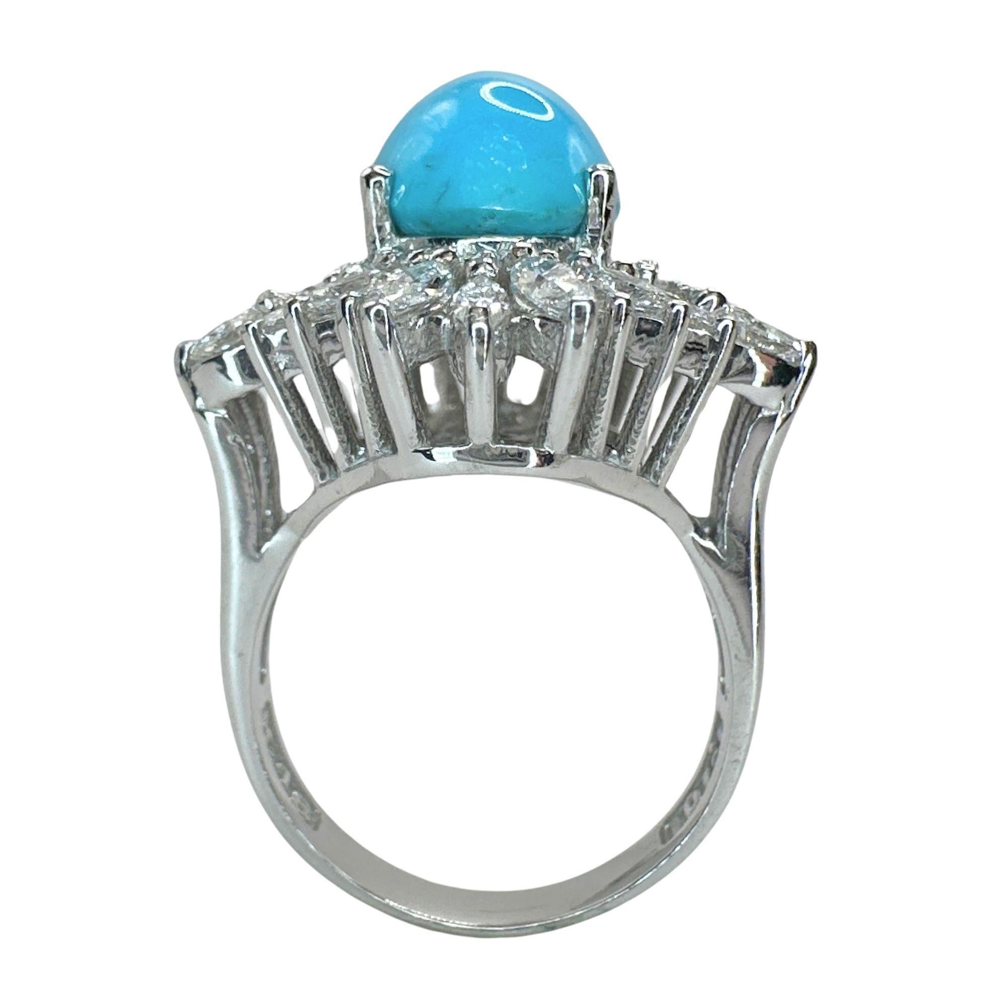 18k Diamond and Persian Turquoise Ring In Good Condition For Sale In New York, NY