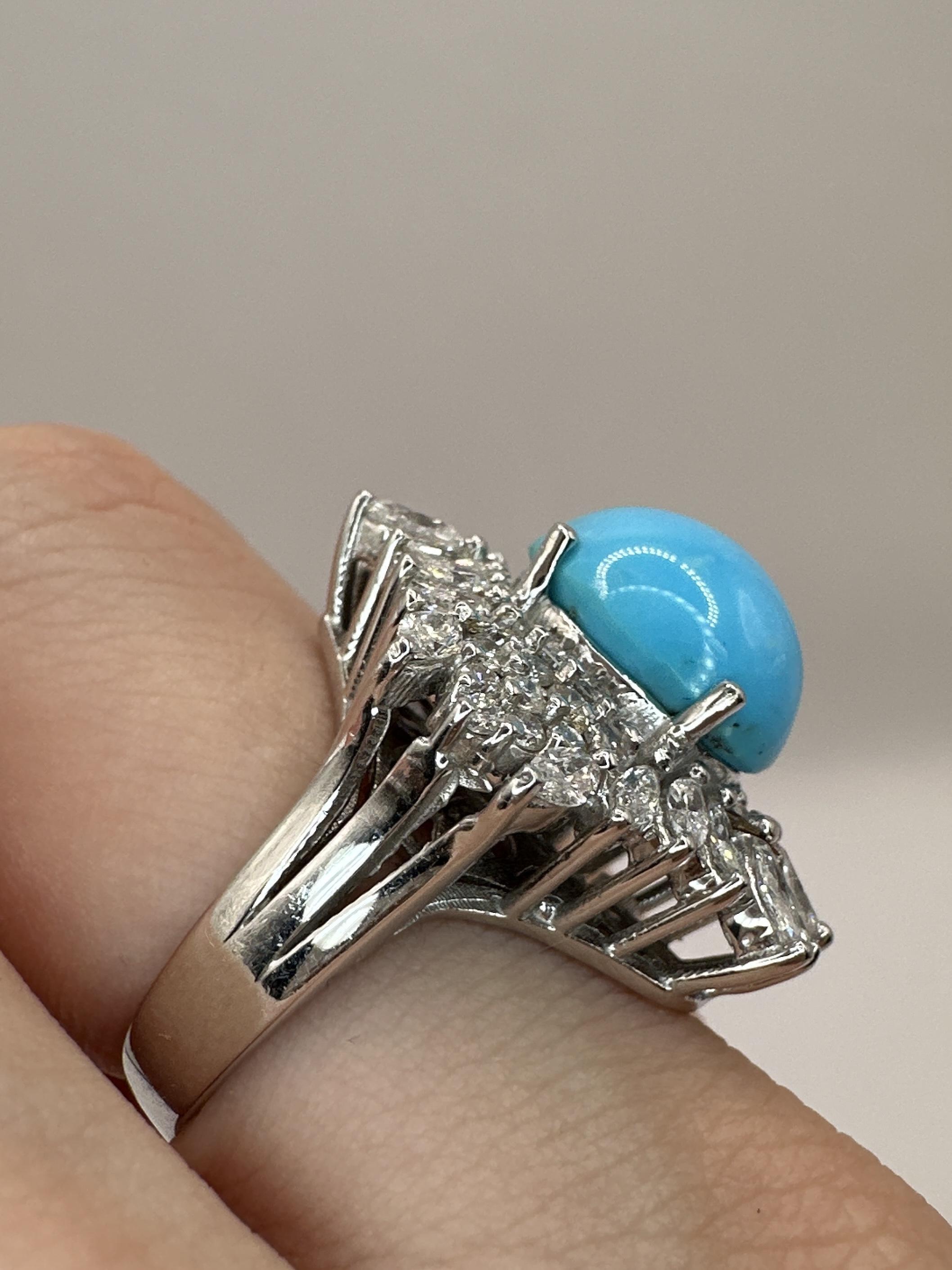 18k Diamond and Persian Turquoise Ring For Sale 3