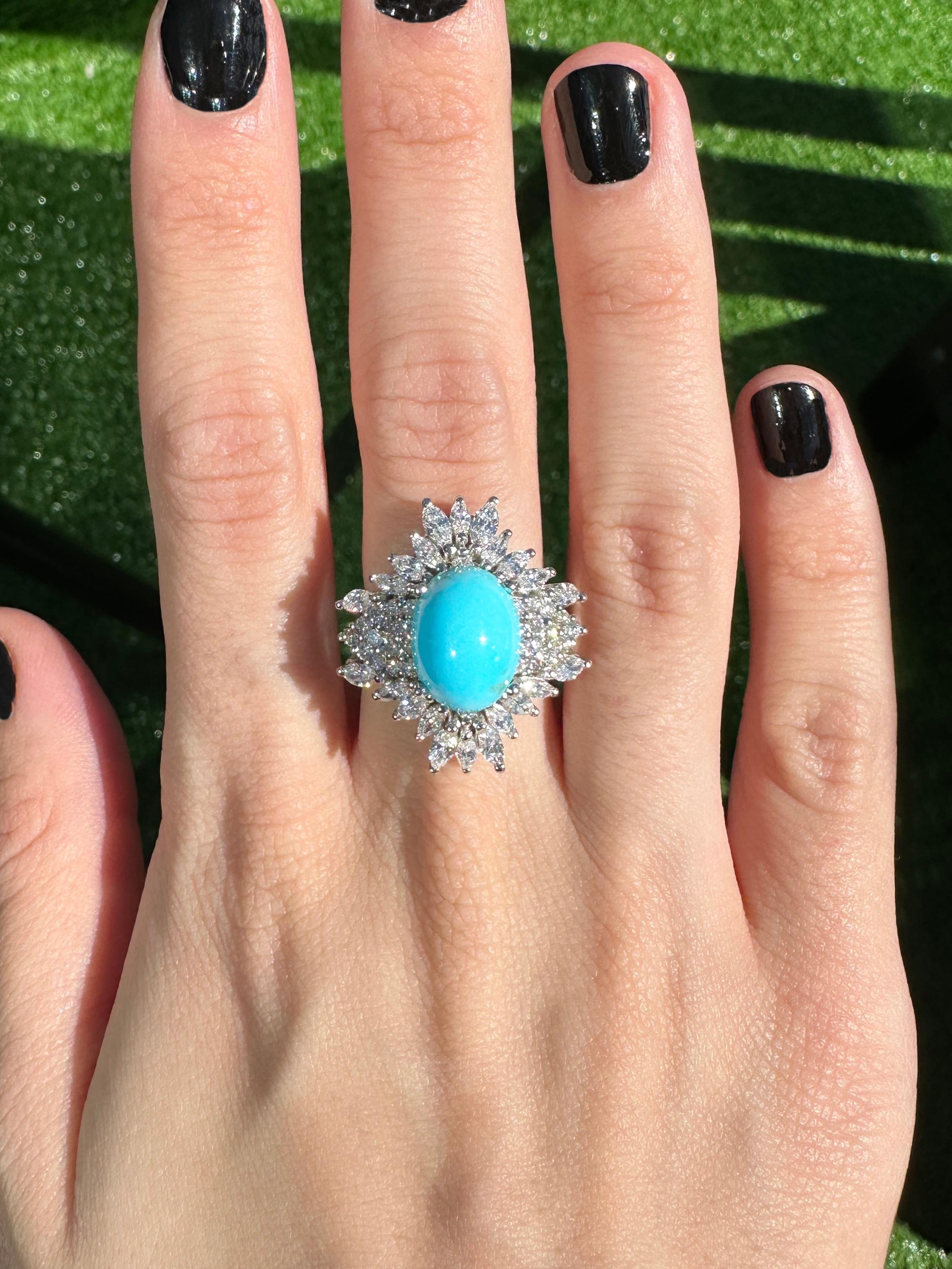 18k Diamond and Persian Turquoise Ring For Sale 4