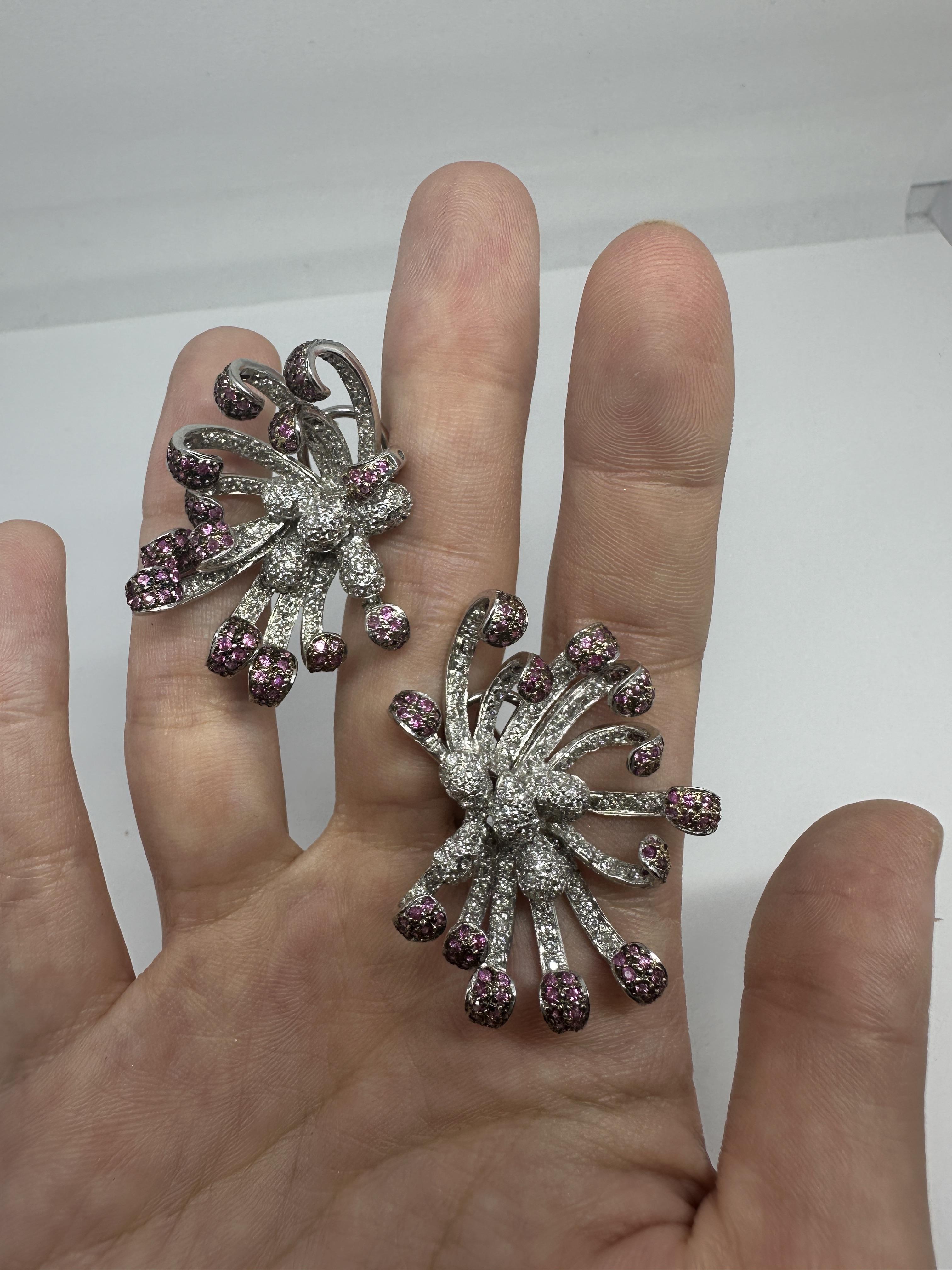 18k Diamond and Pink Sapphire Earrings In Good Condition For Sale In New York, NY